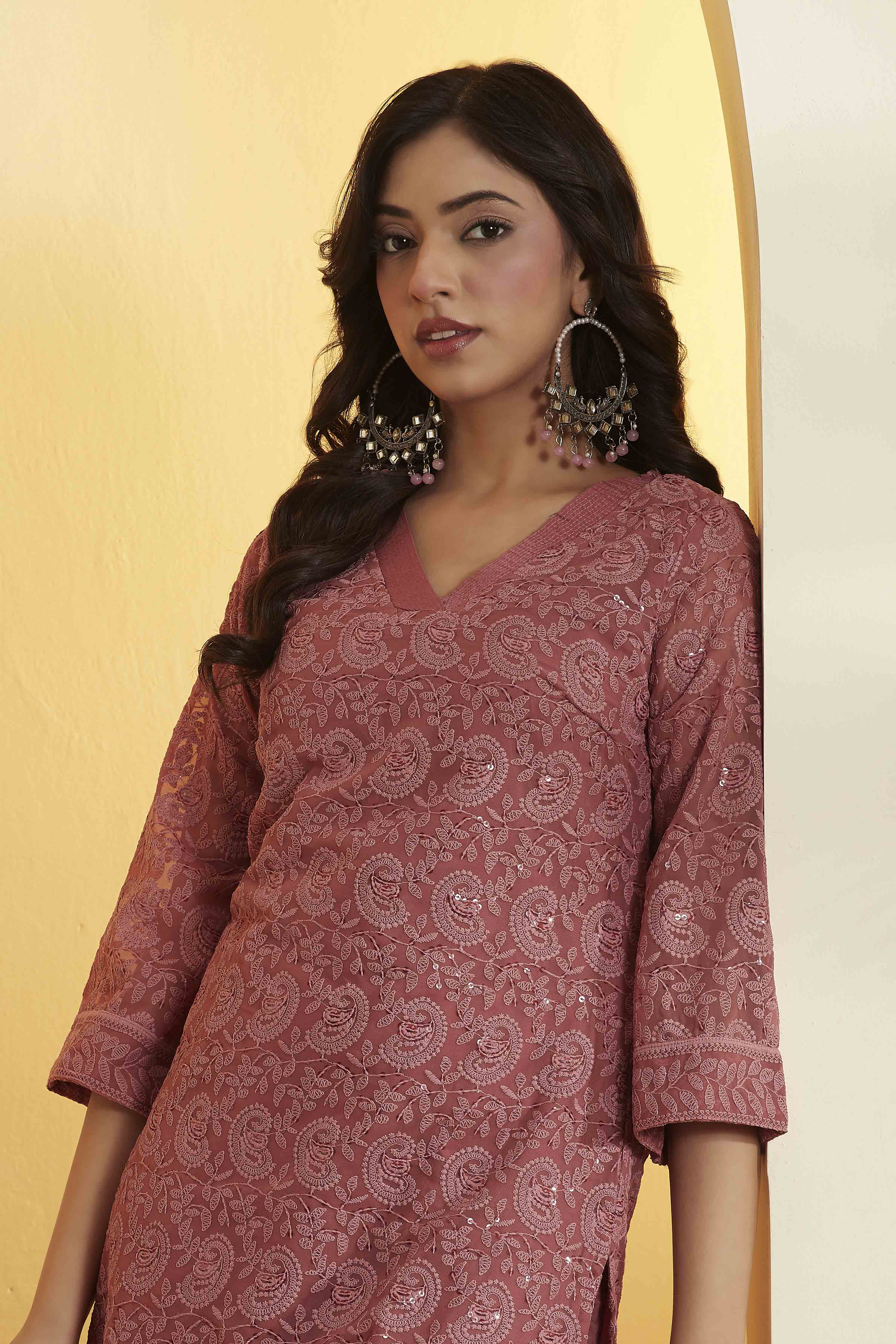 Dusty Rose Printed Straight Kurta Set image number 1