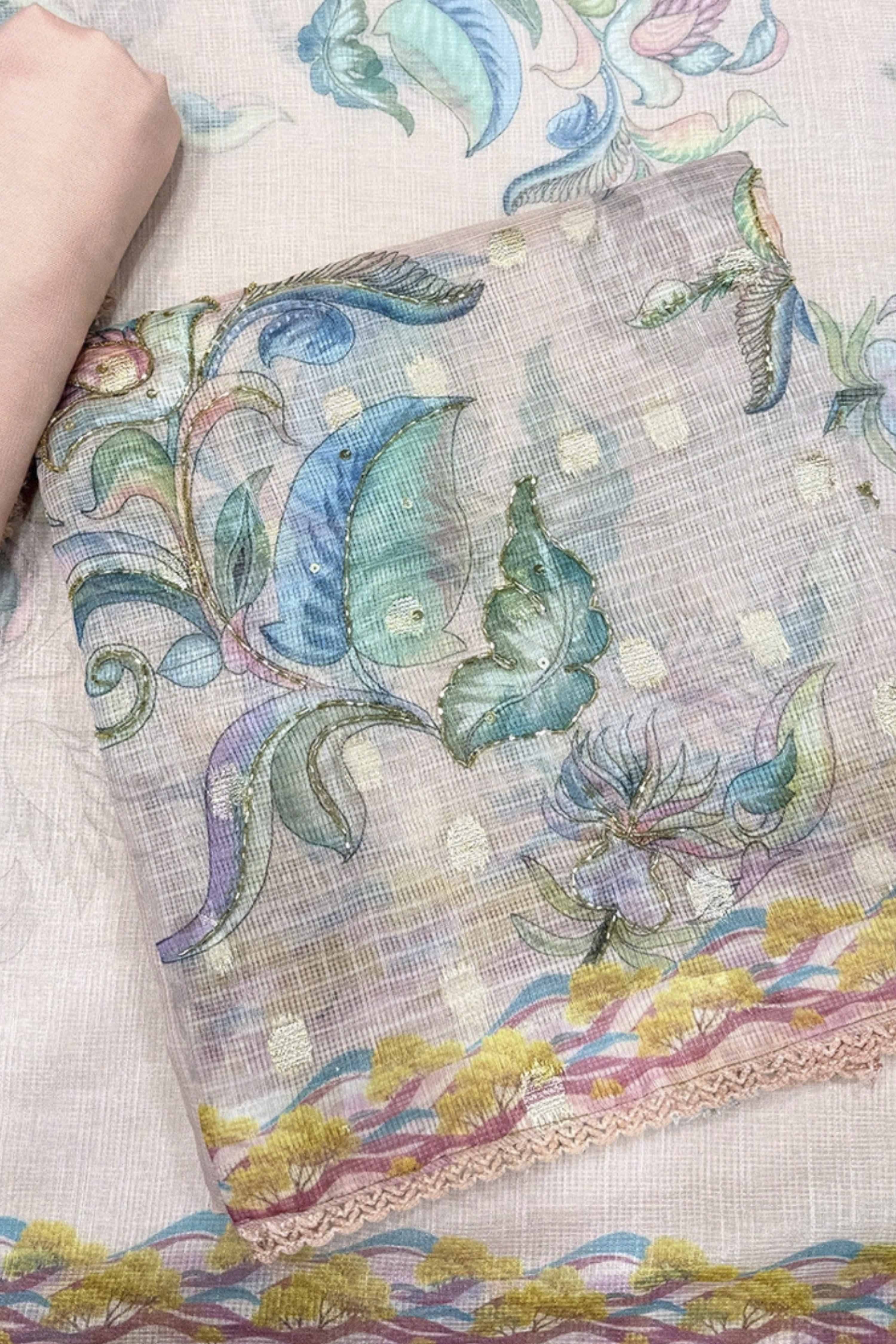 Peach Cotton Printed Unstitched Suit Set image number 0