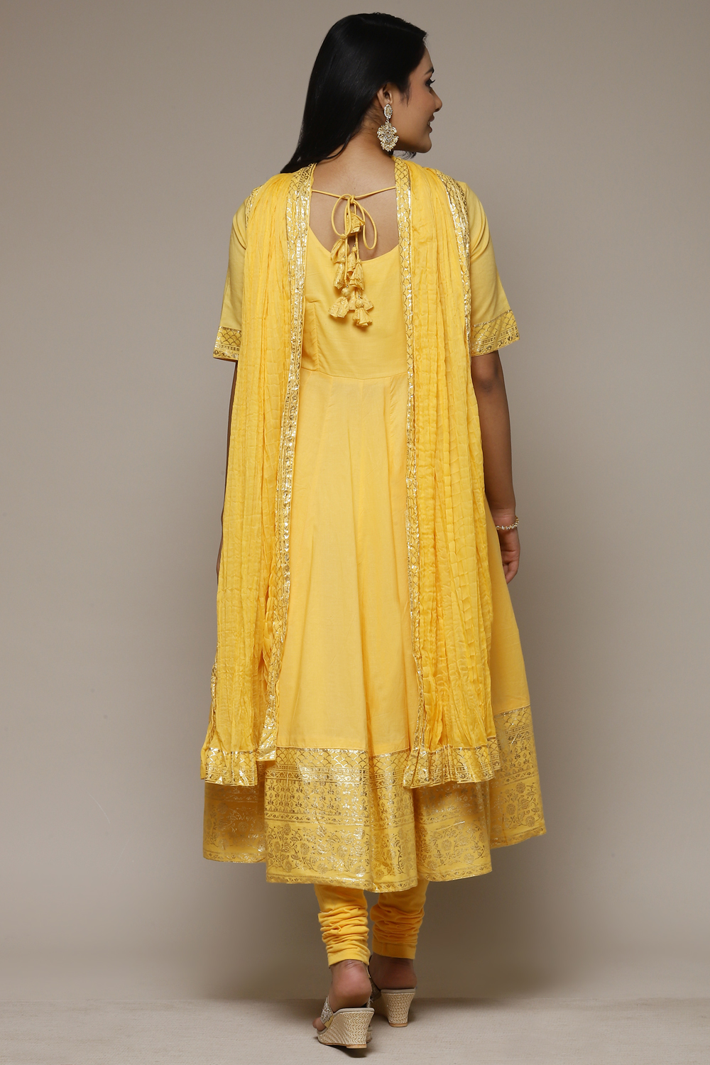 Yellow Cotton Anarkali Suit image number 3