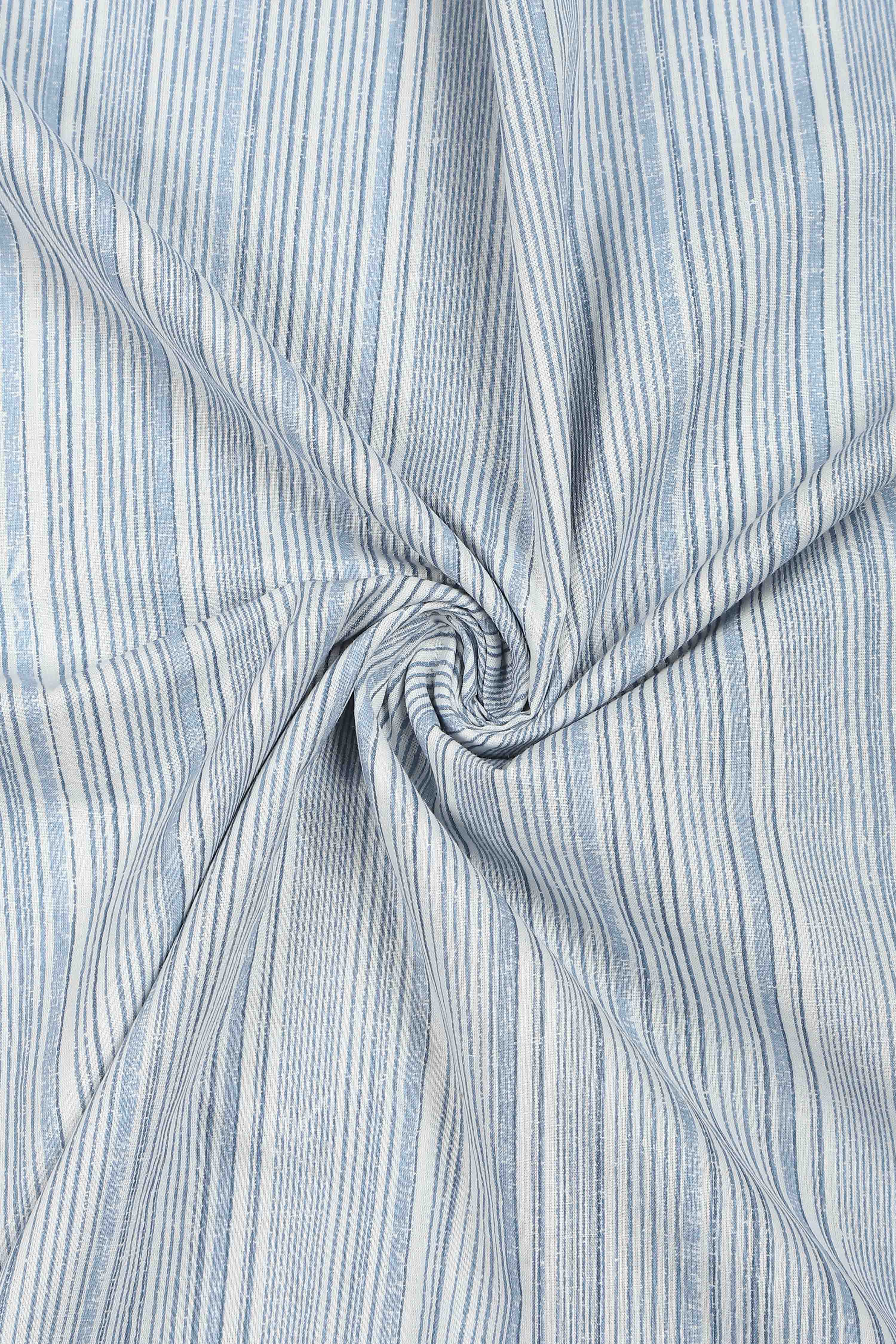 Blue Cotton Printed Embroidered Unstitched Suit Set image number 2