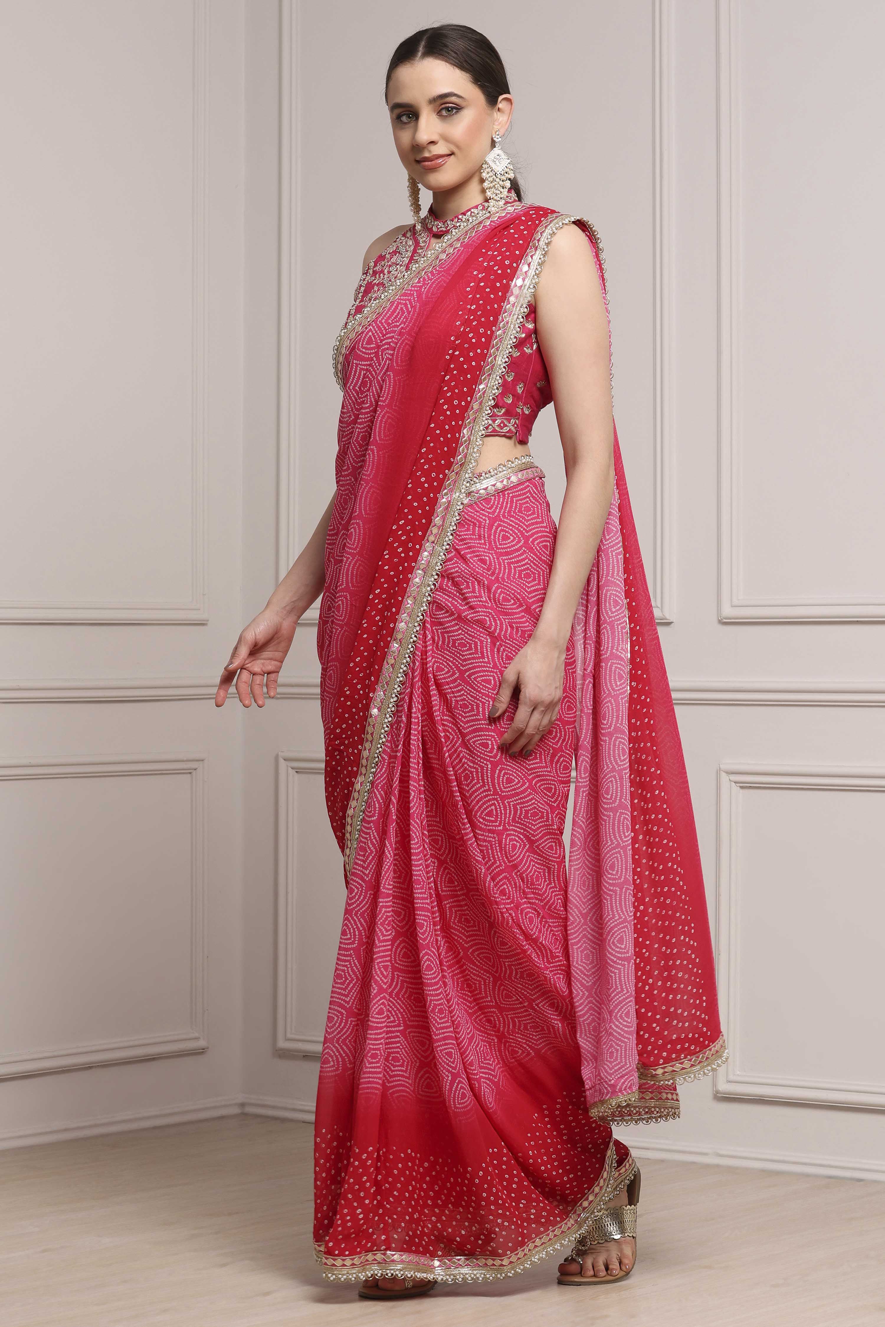 Pink Cotton Blend Printed Saree image number 3
