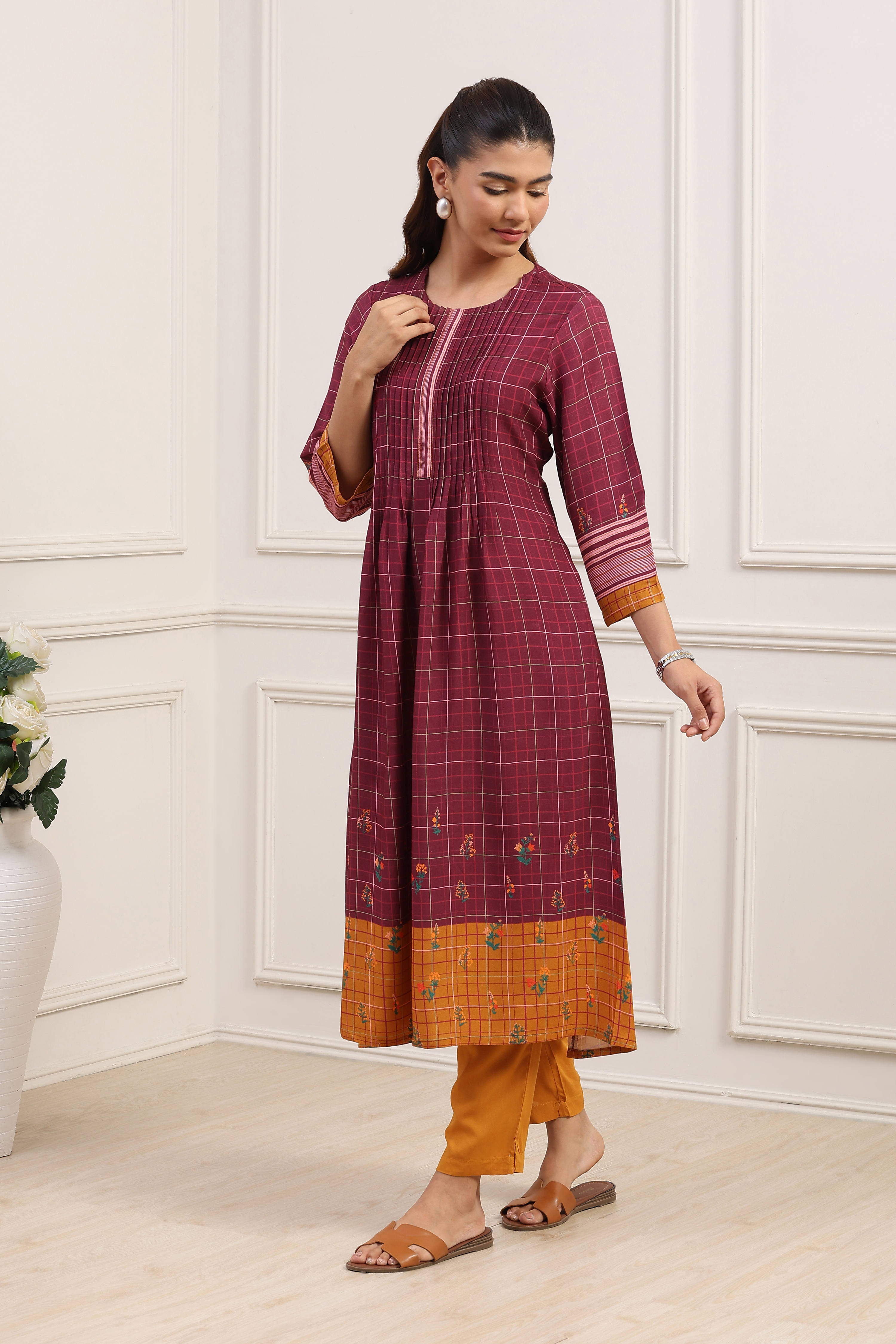 Navy Berry Rayon Flared 2 Piece Set image number 3