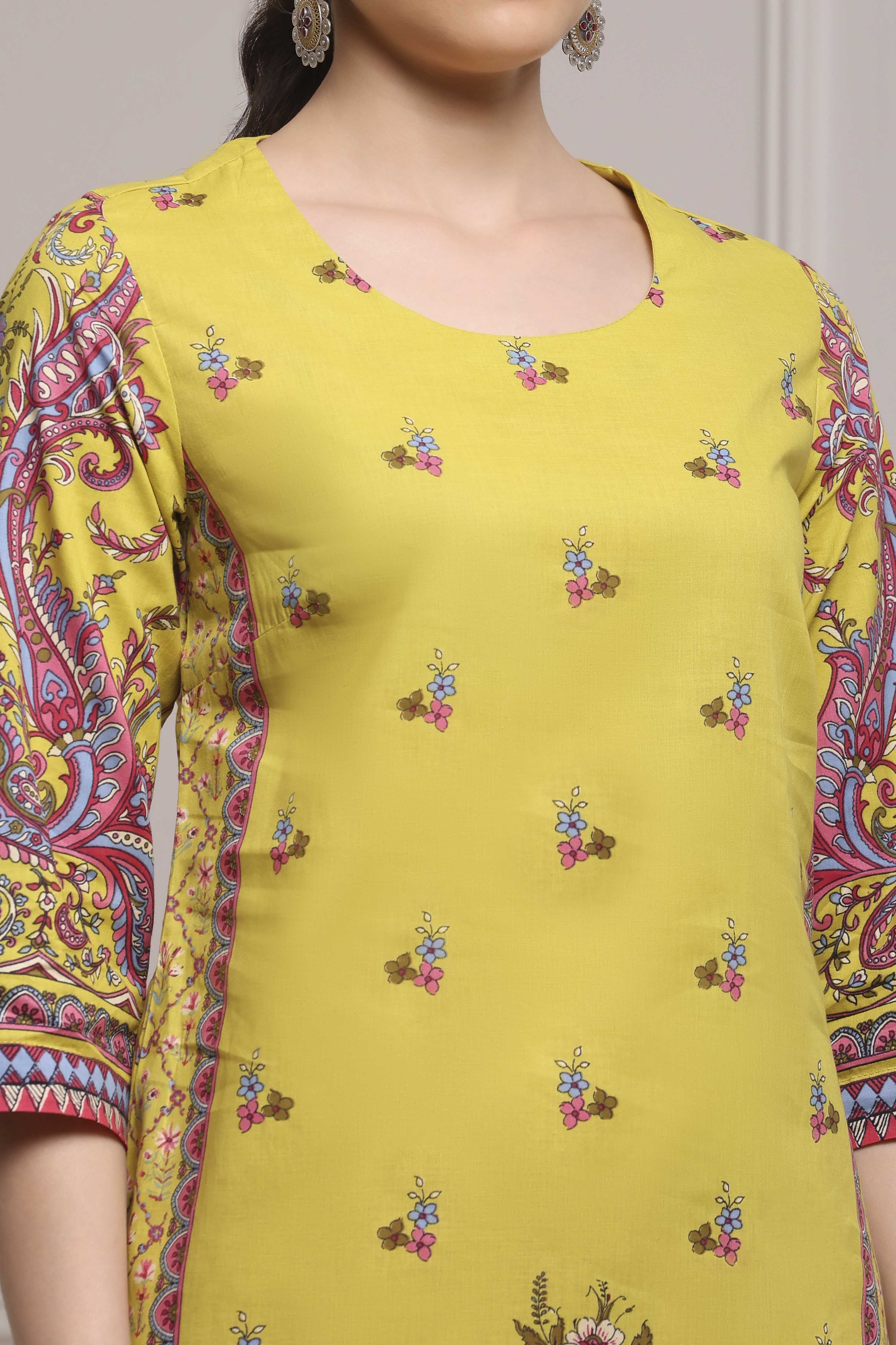 Green Cotton Printed Straight Kurta image number 1