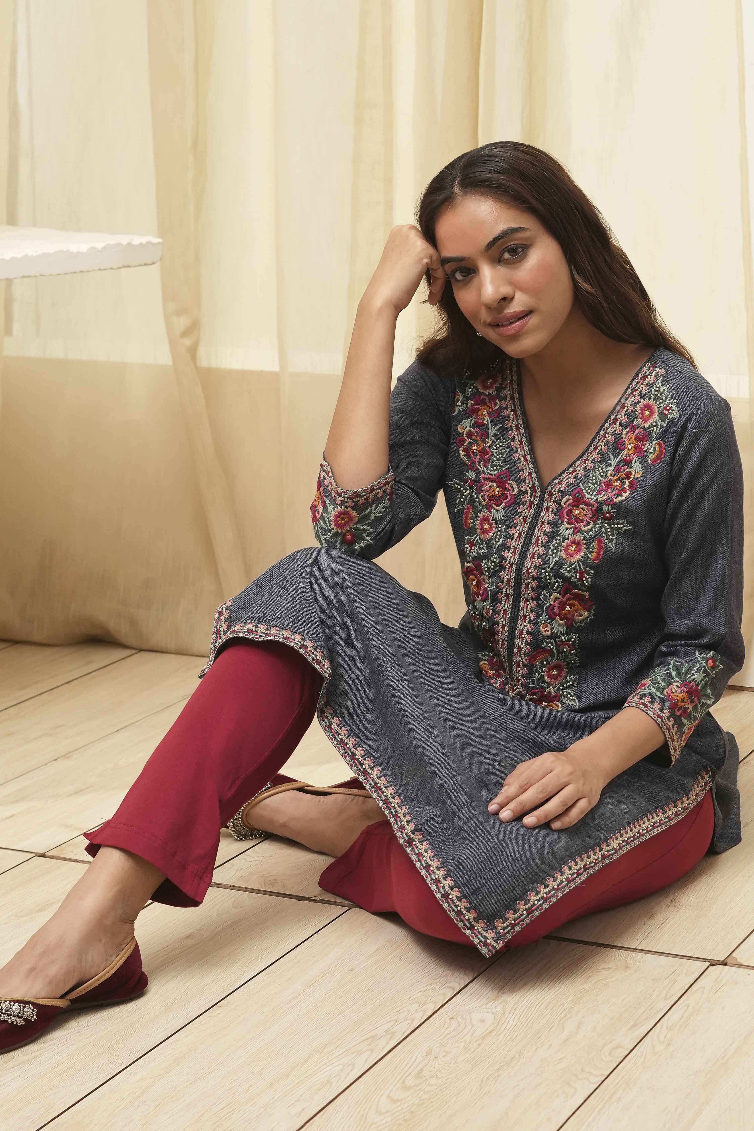 Denim Rayon Straight Kurta image number 0