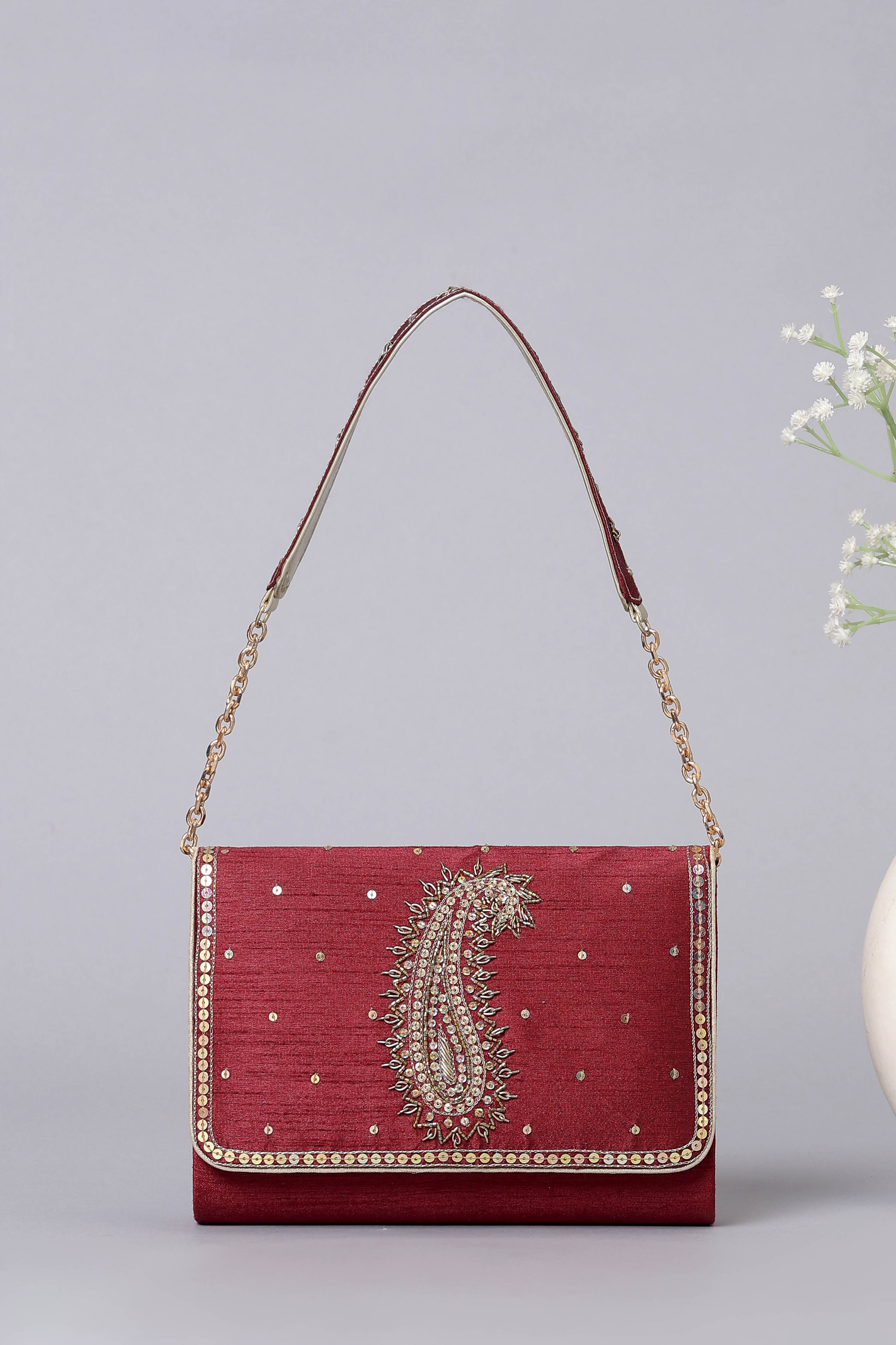 Maroon Zardosi Clutch image number 2