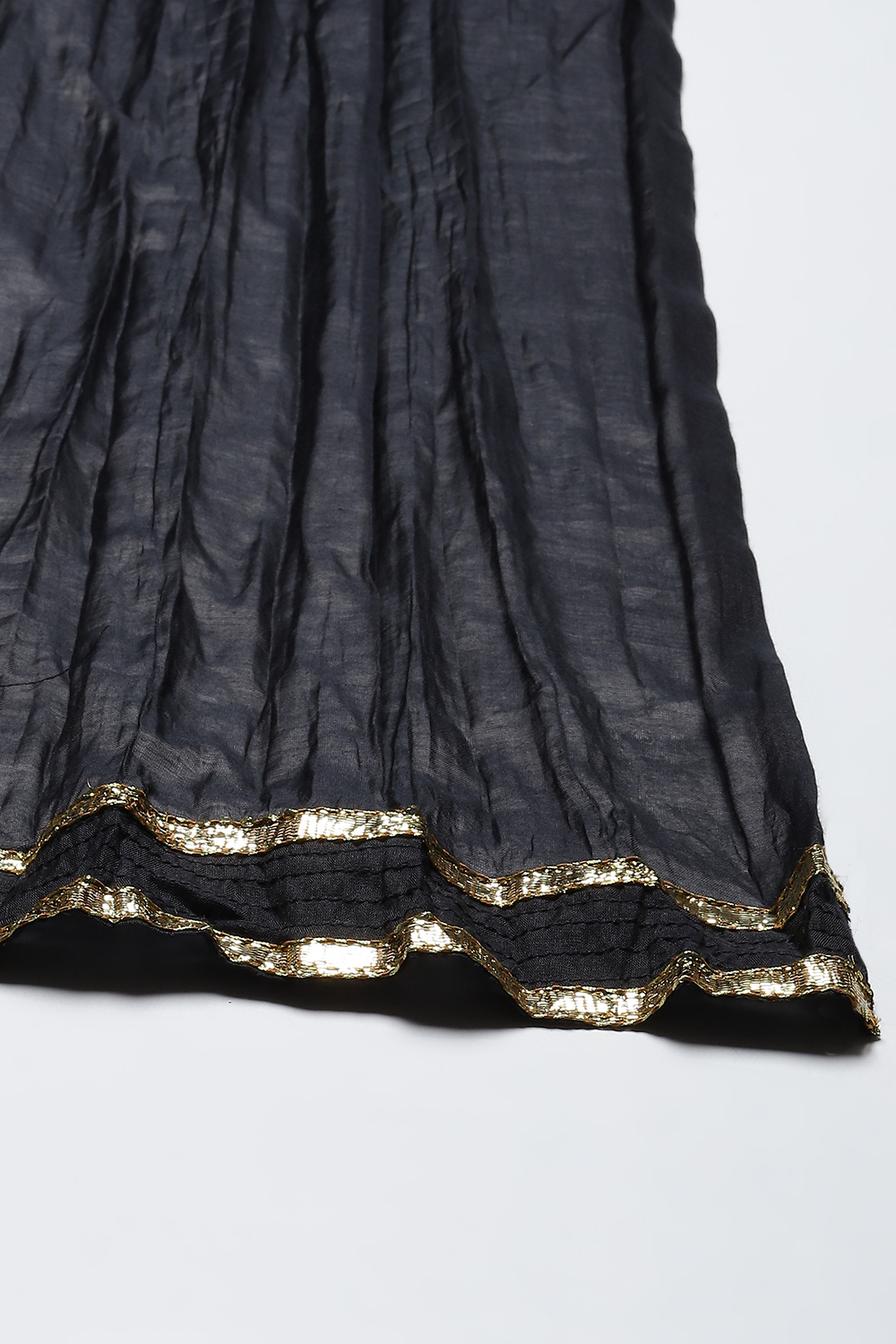 Black Silk & Cotton Straight Kurta Suit Set image number 2