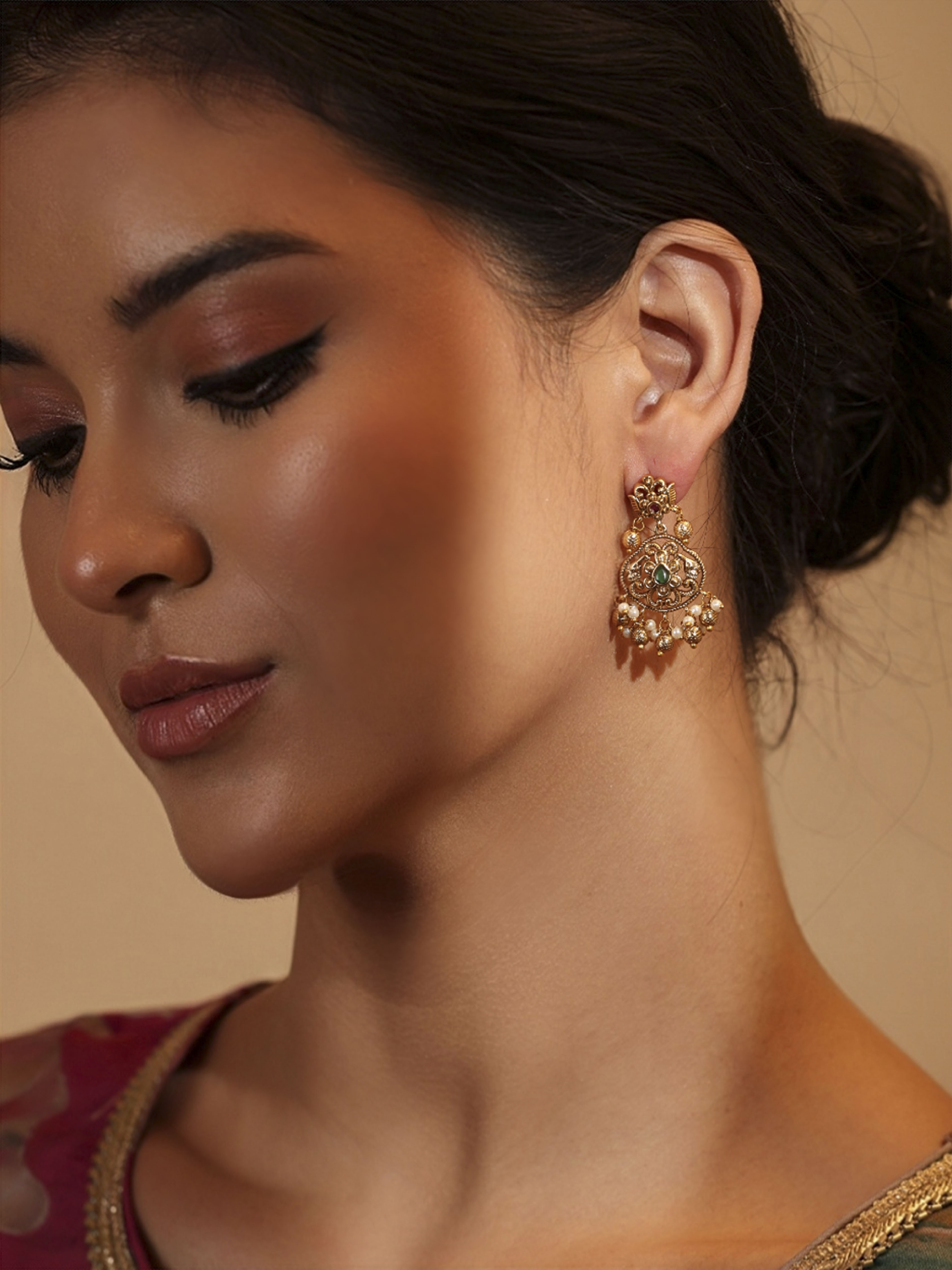 Green Gold Plated Drop Earrings image number 1