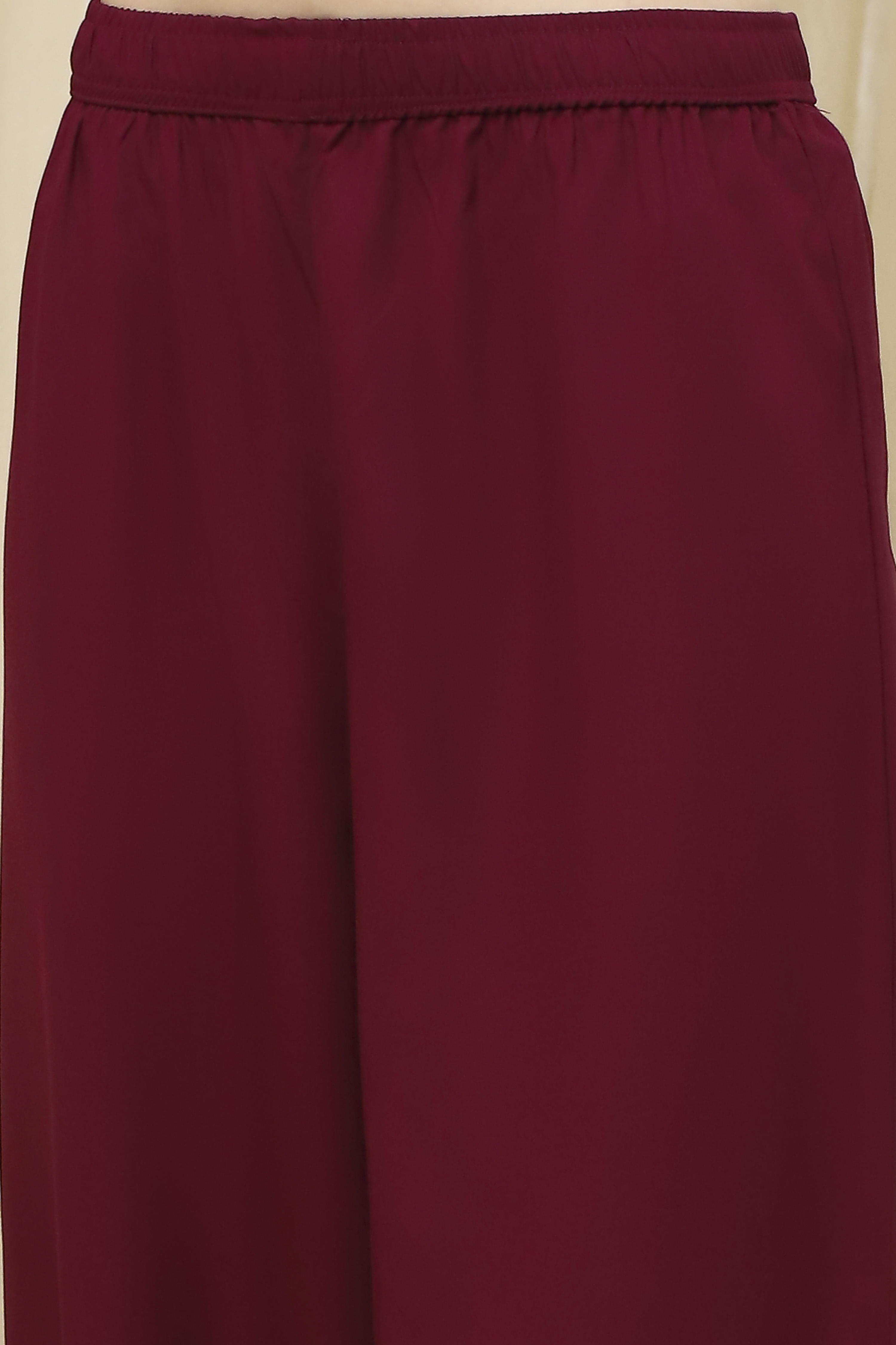 Berry Maroon Solid Straight Palazzos image number 1
