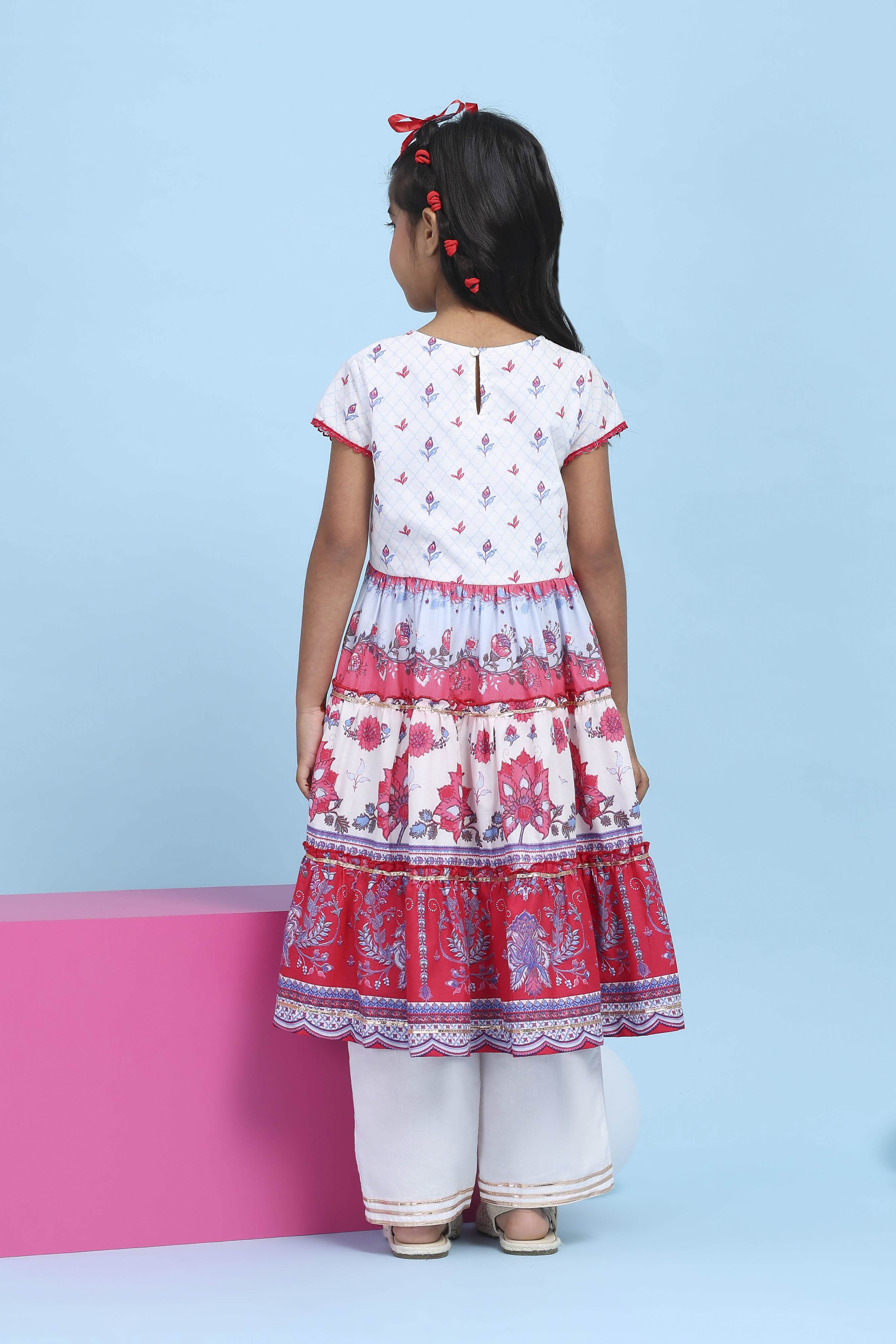 White Cotton Printed Tiered Suit Set image number 4