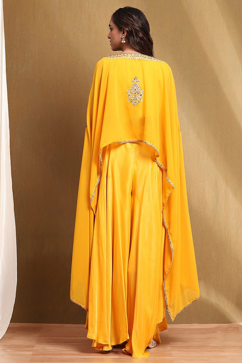 Yellow Embroidered Fusion Set image number 4
