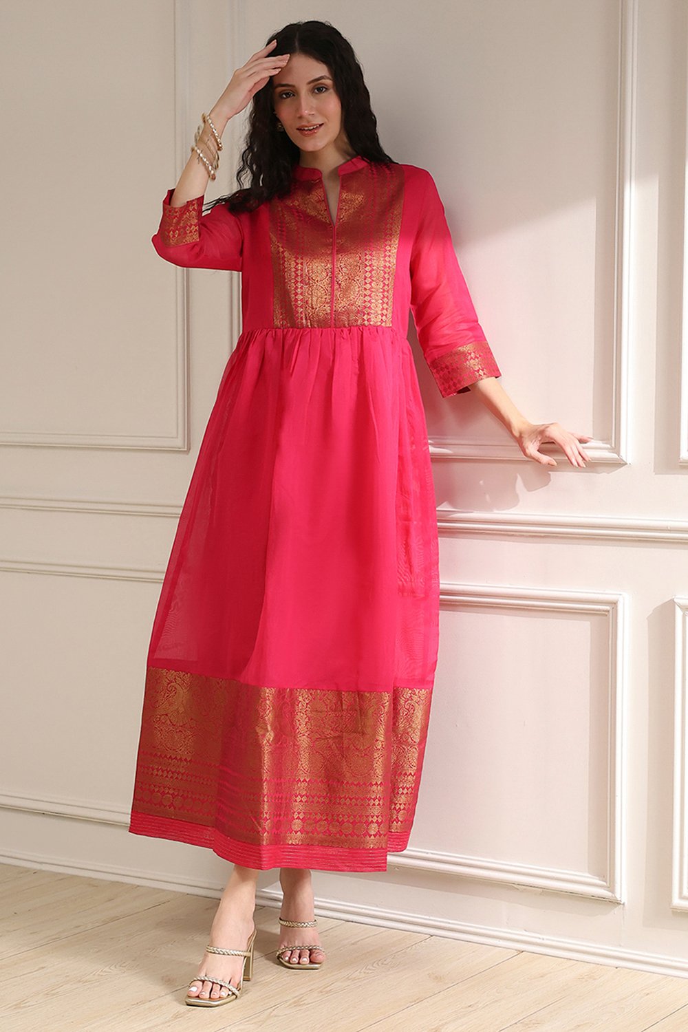 Green Yarn-Dyed Flared Kurta image number 0