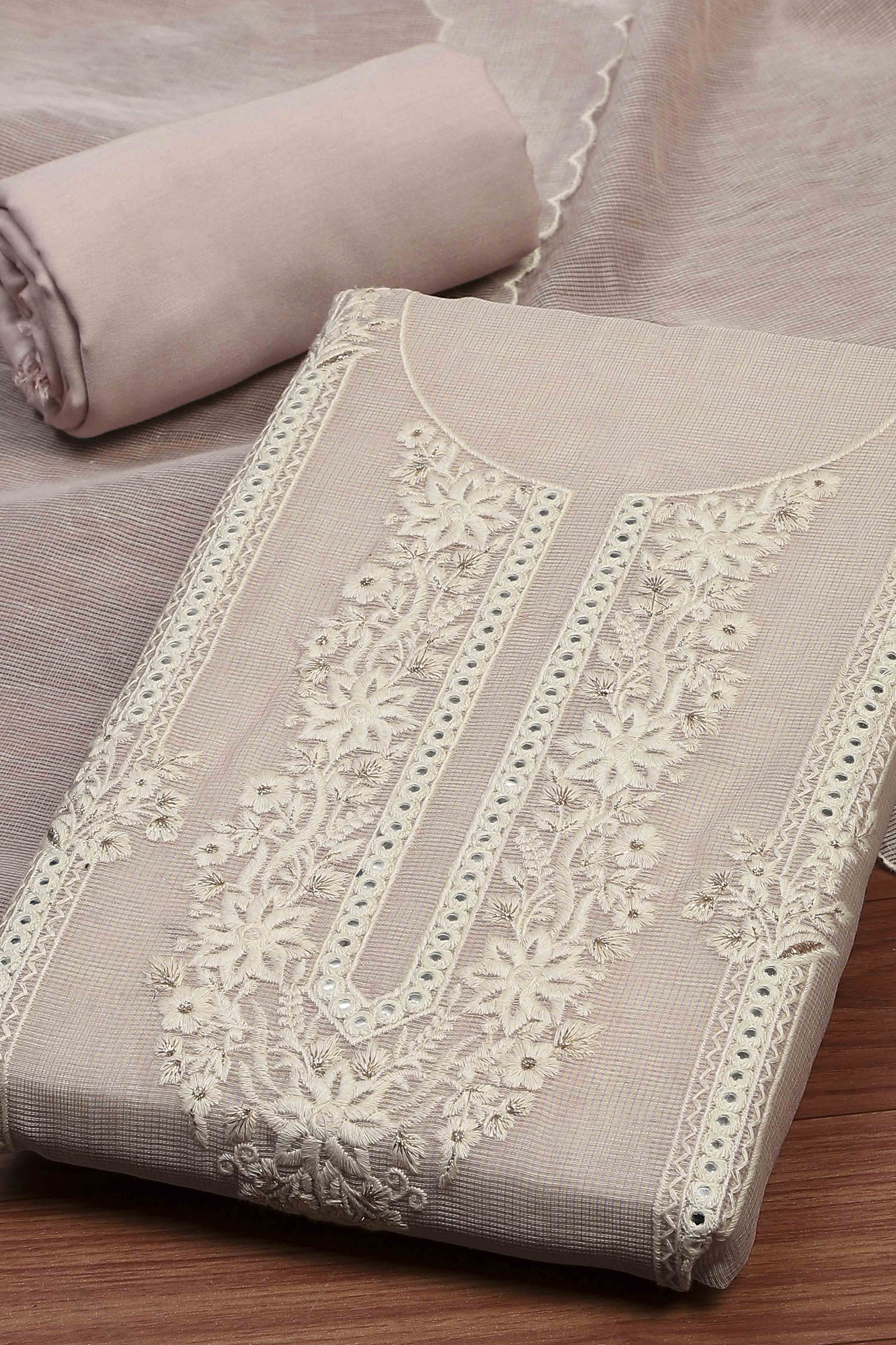Lavender Supernet Unstitched Suit Set image number 1