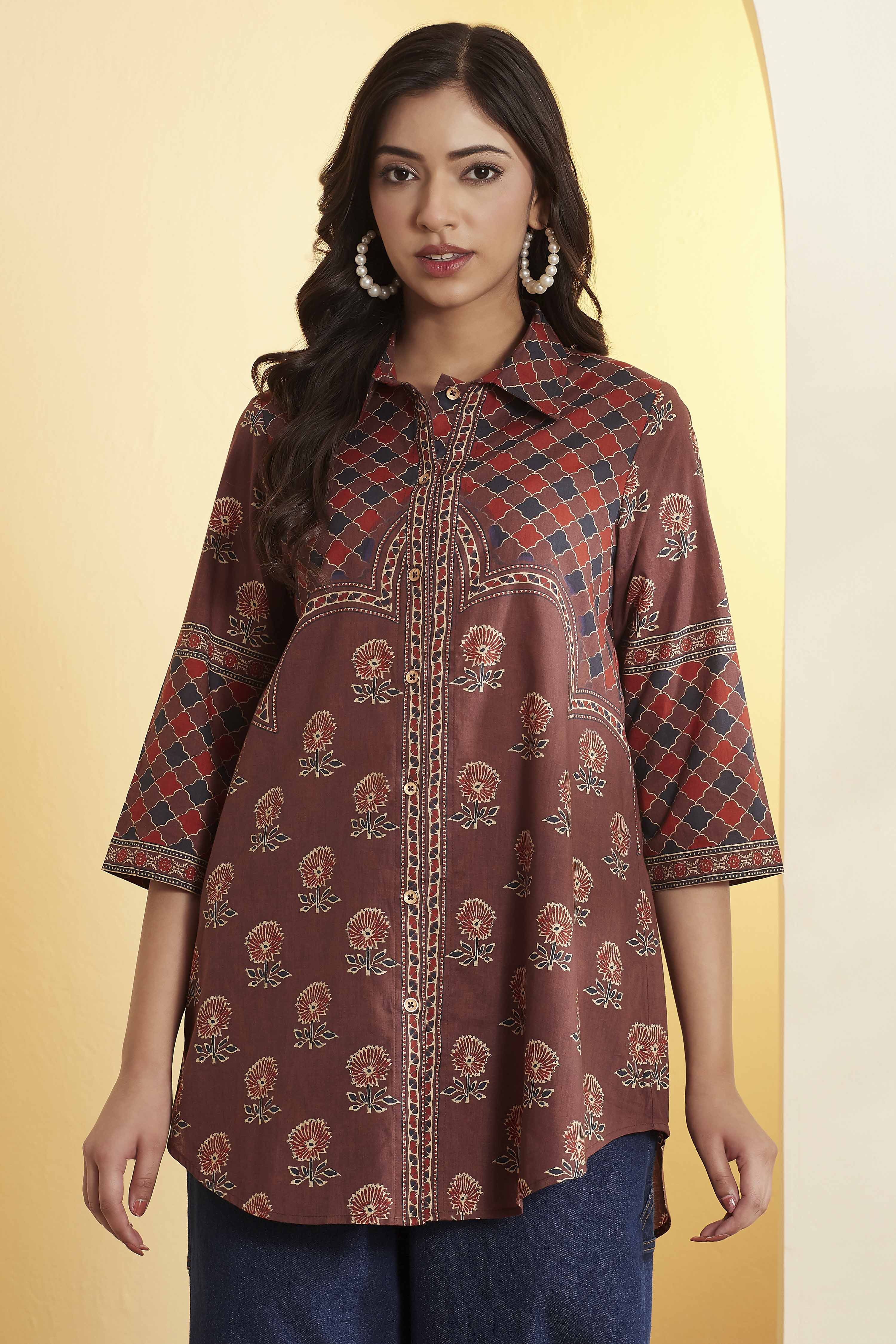 Brown Cotton Straight Kurta image number 5