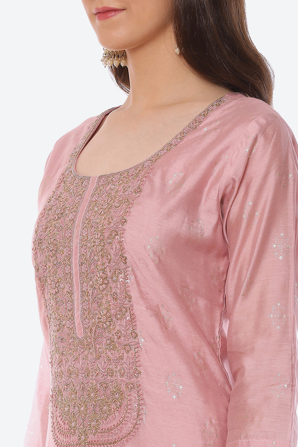 Black Chanderi Digital Print Unstitched Suit Set image number 1