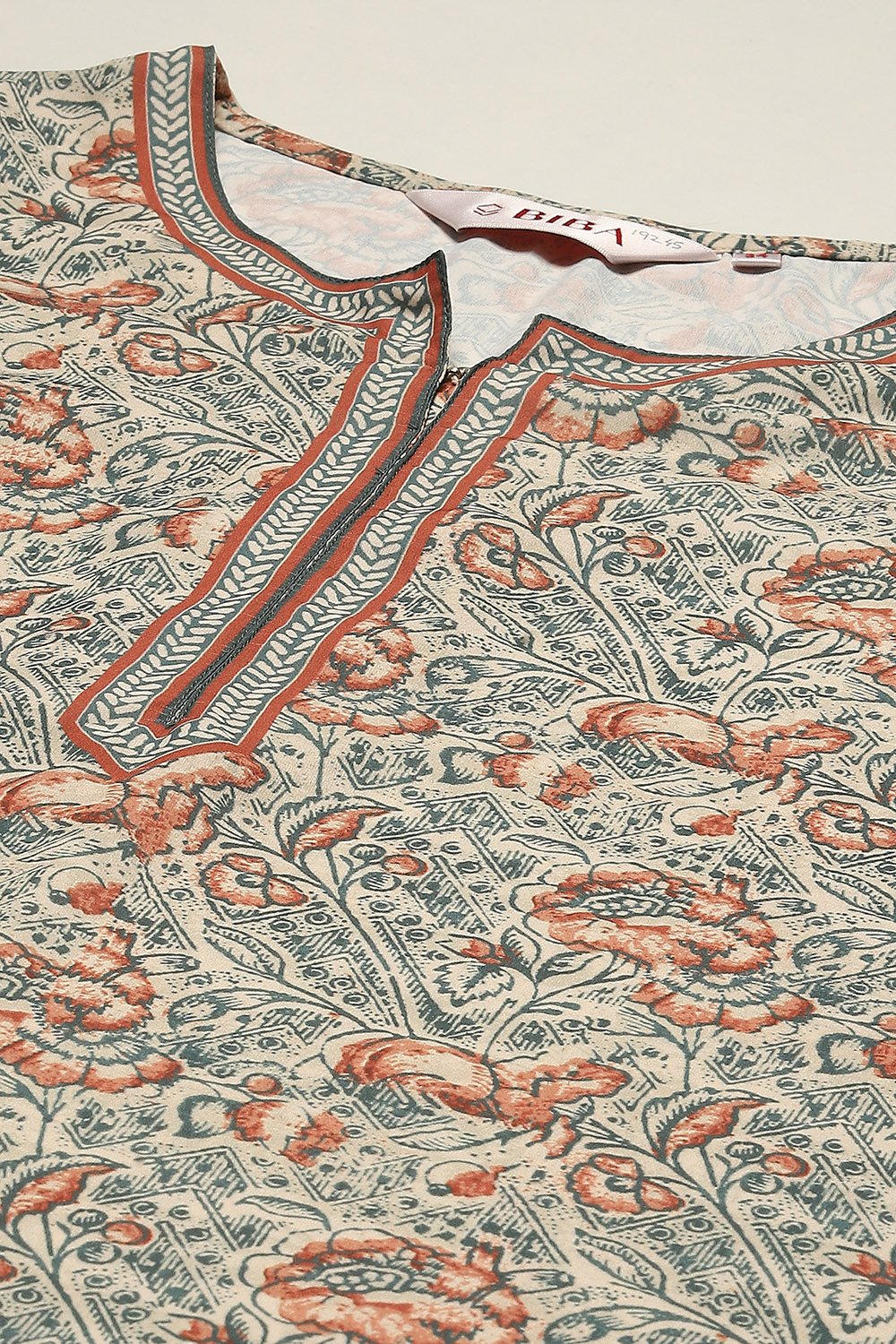 Teal Cotton Blend Printed Kurti image number 1