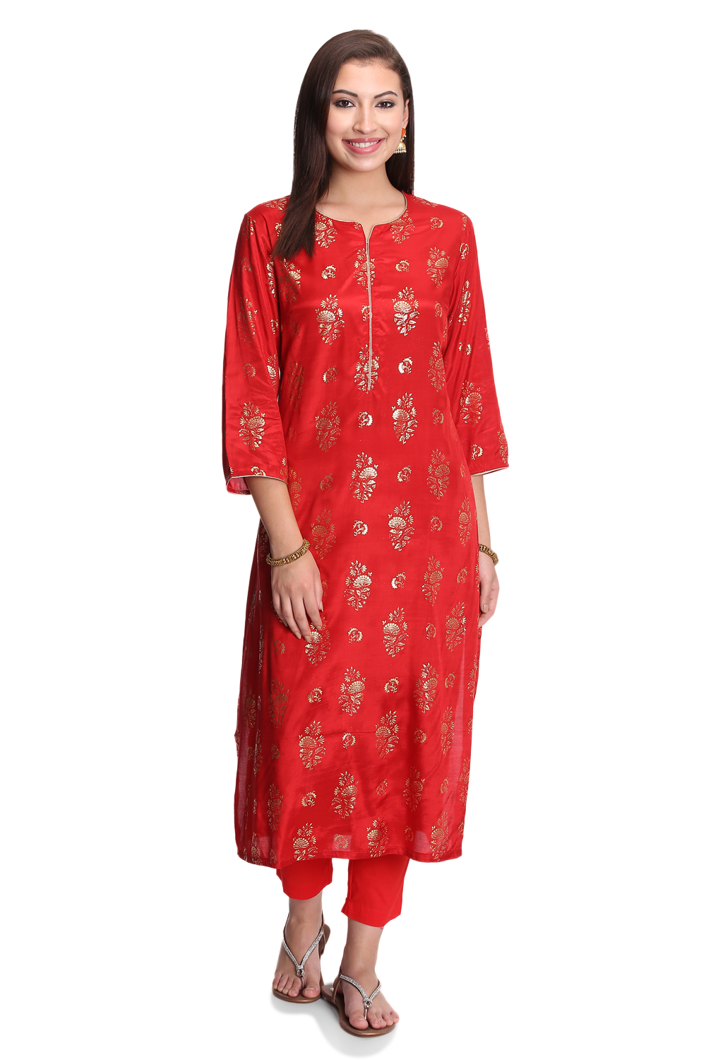 Fuchsia Viscose Straight Printed Kurta image number 0