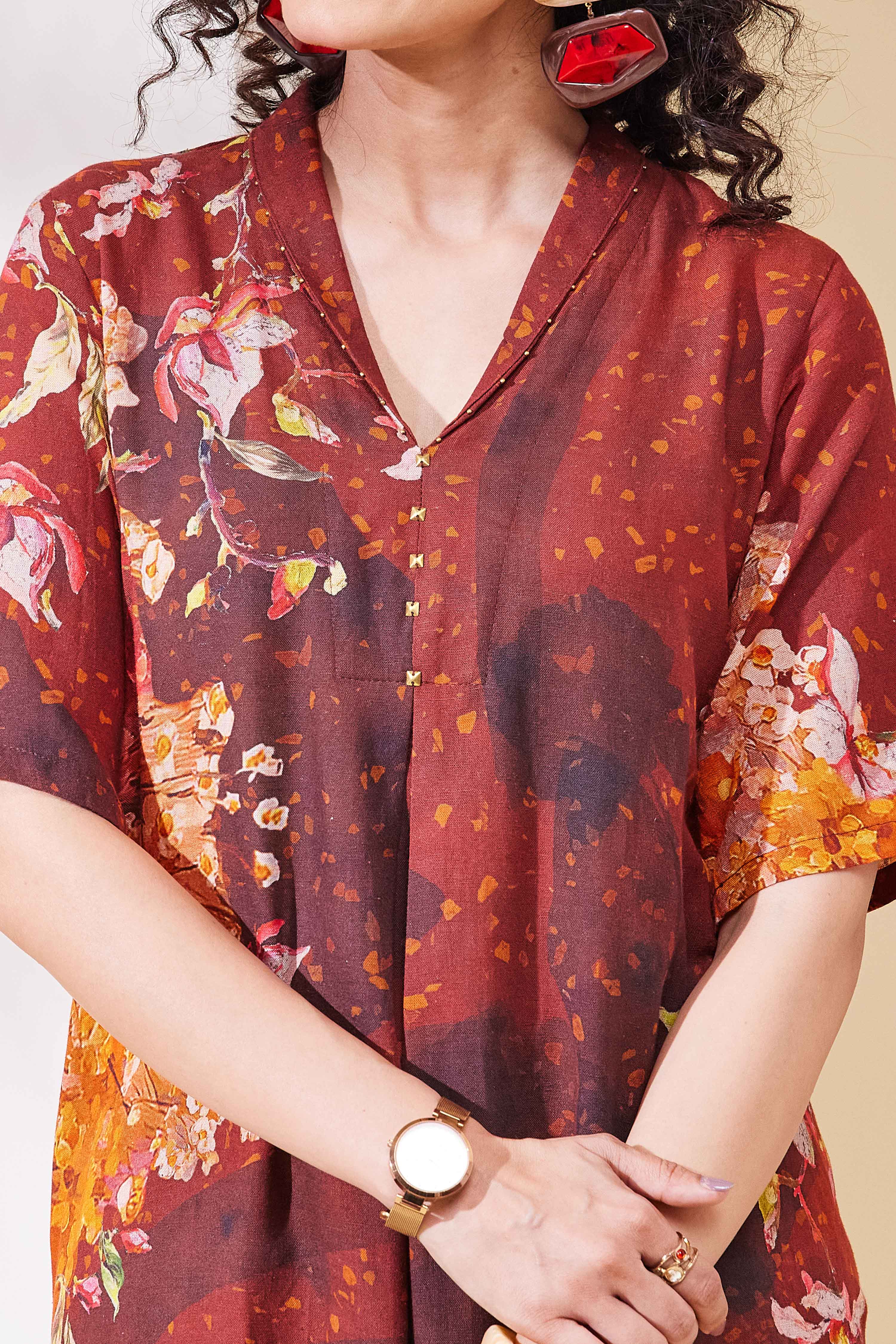 Brown Viscose Rayon A Line Kurta Pants Set image number 1