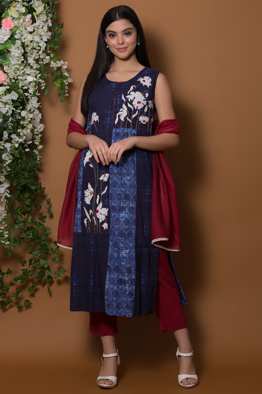 Blue Cotton Straight Suit Set By Anju Modi image number 0