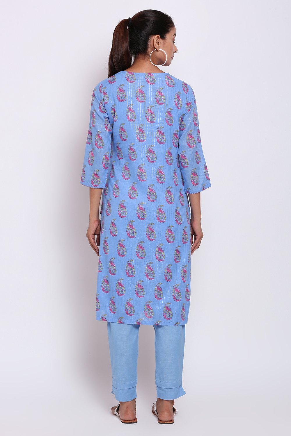 Peach Metallic Cotton Printed Kurta image number 5