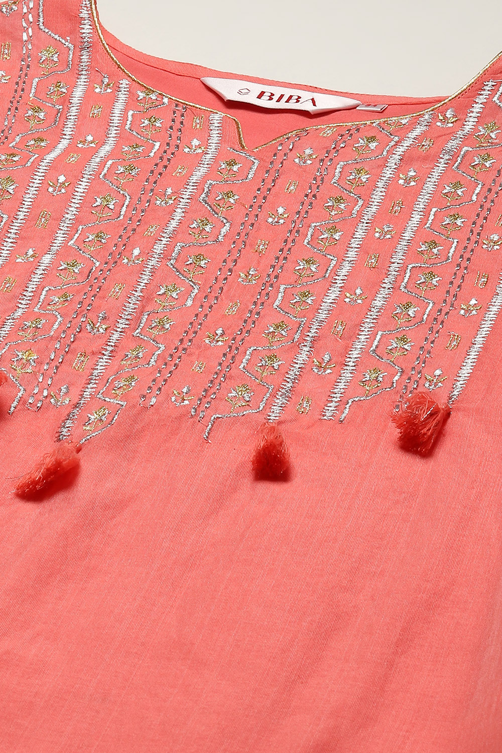 Orange Cotton Blend Flared Yarndyed Kurta image number 1