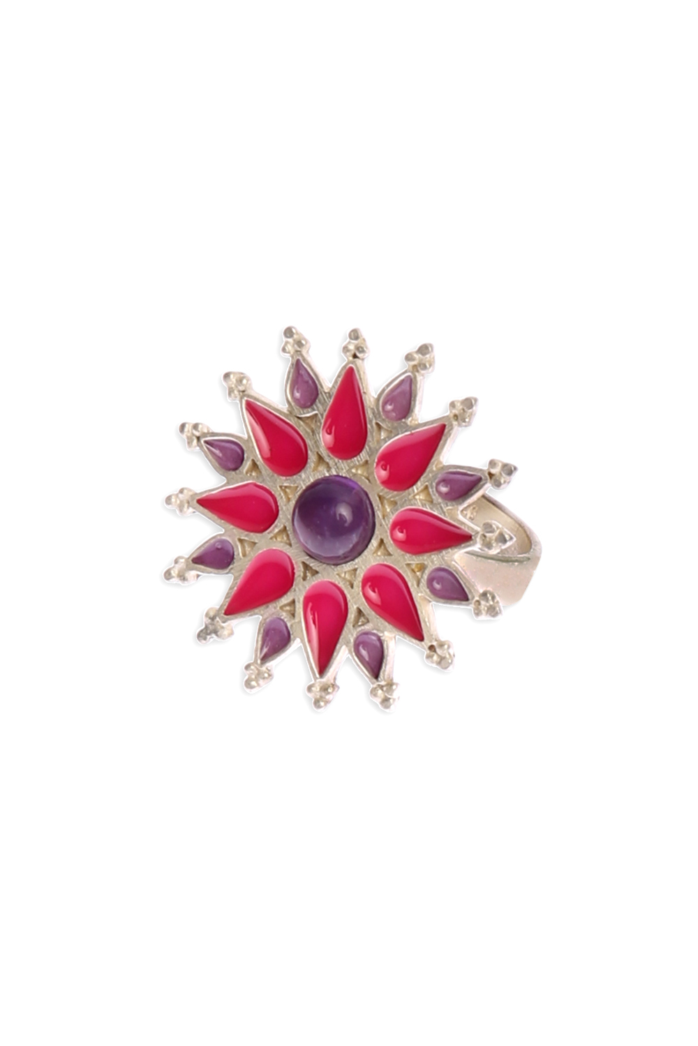 Pink Enamel Sterling Silver Ring image number 1