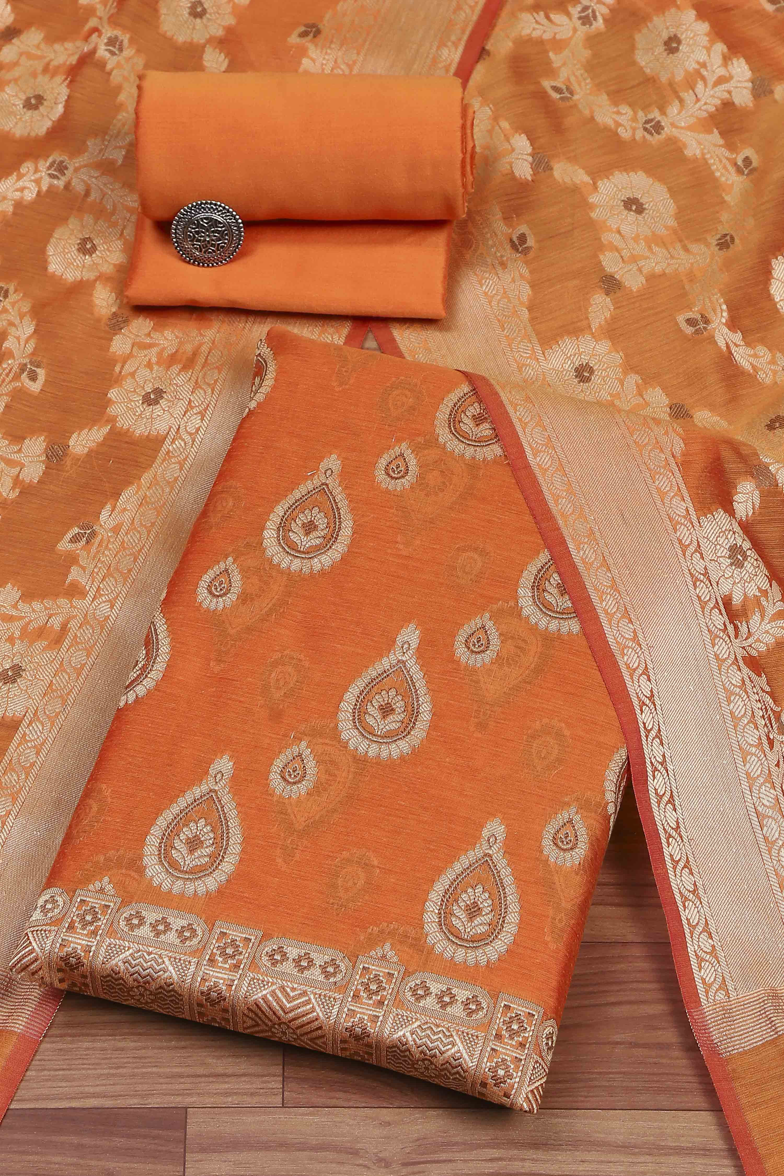 Red Chanderi  Unstitched Suit Set image number 0