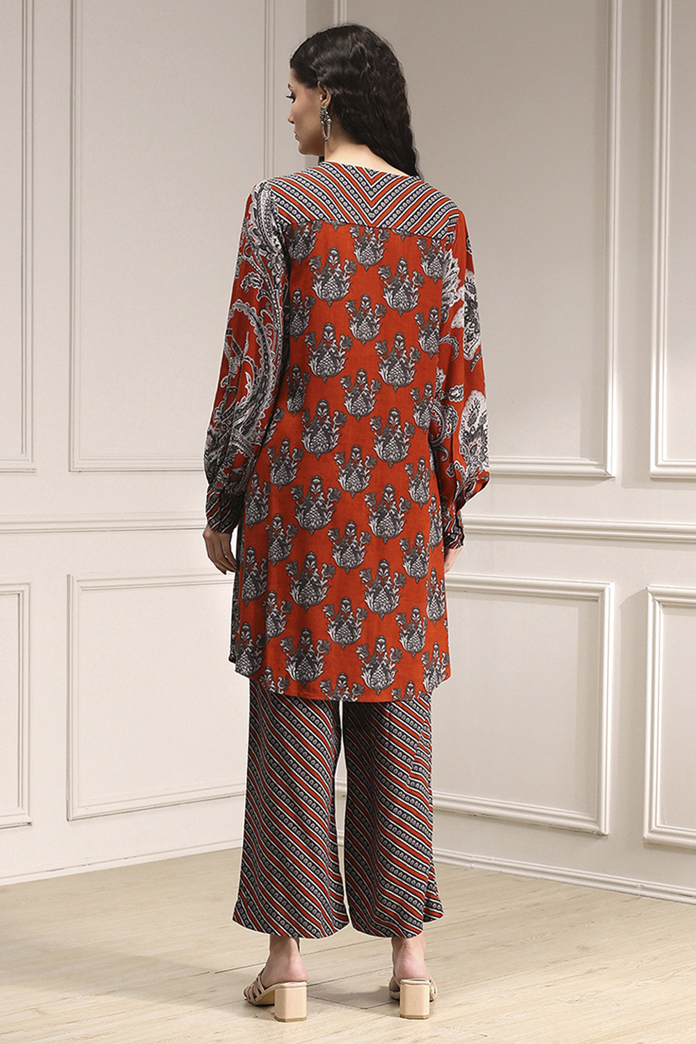Orange Viscose Printed Fusion Set image number 4