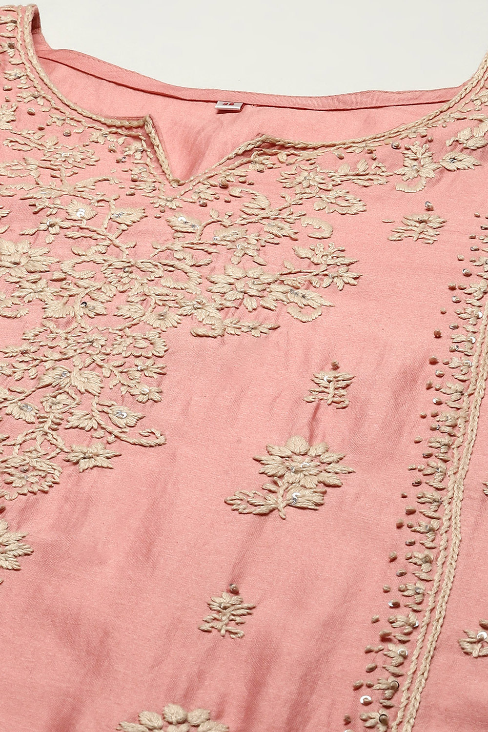 Peach Cotton Blend Layered Kurta Churidar Suit Set image number 1