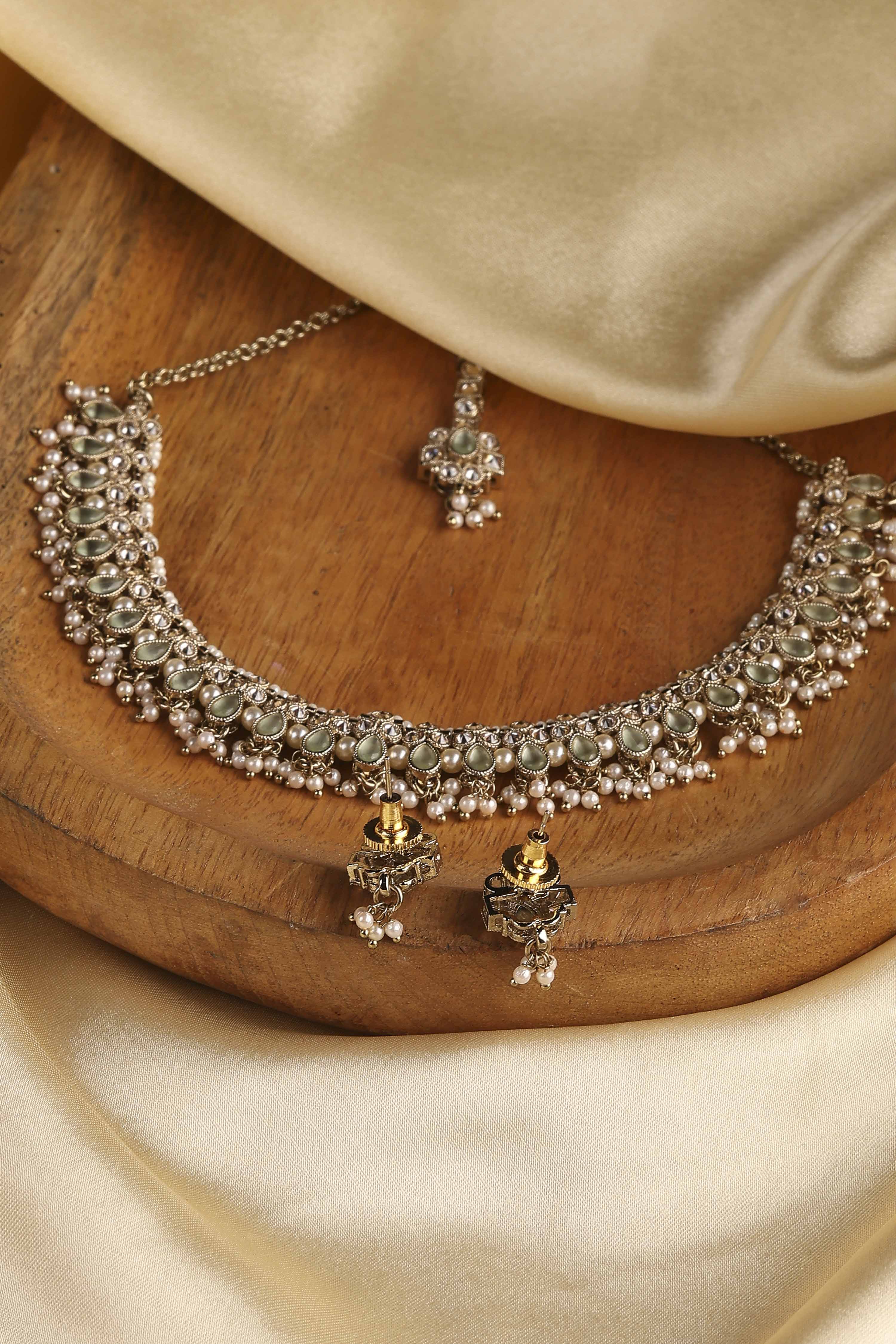 Mint Green Alloy Necklace Set image number 2