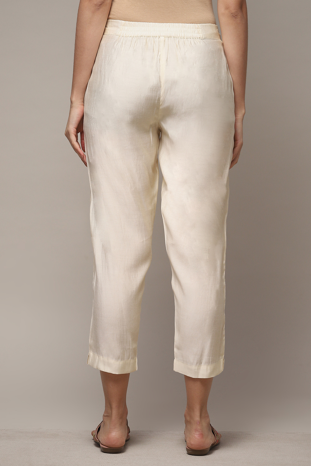 White Cotton Blend Slim Pants image number 4