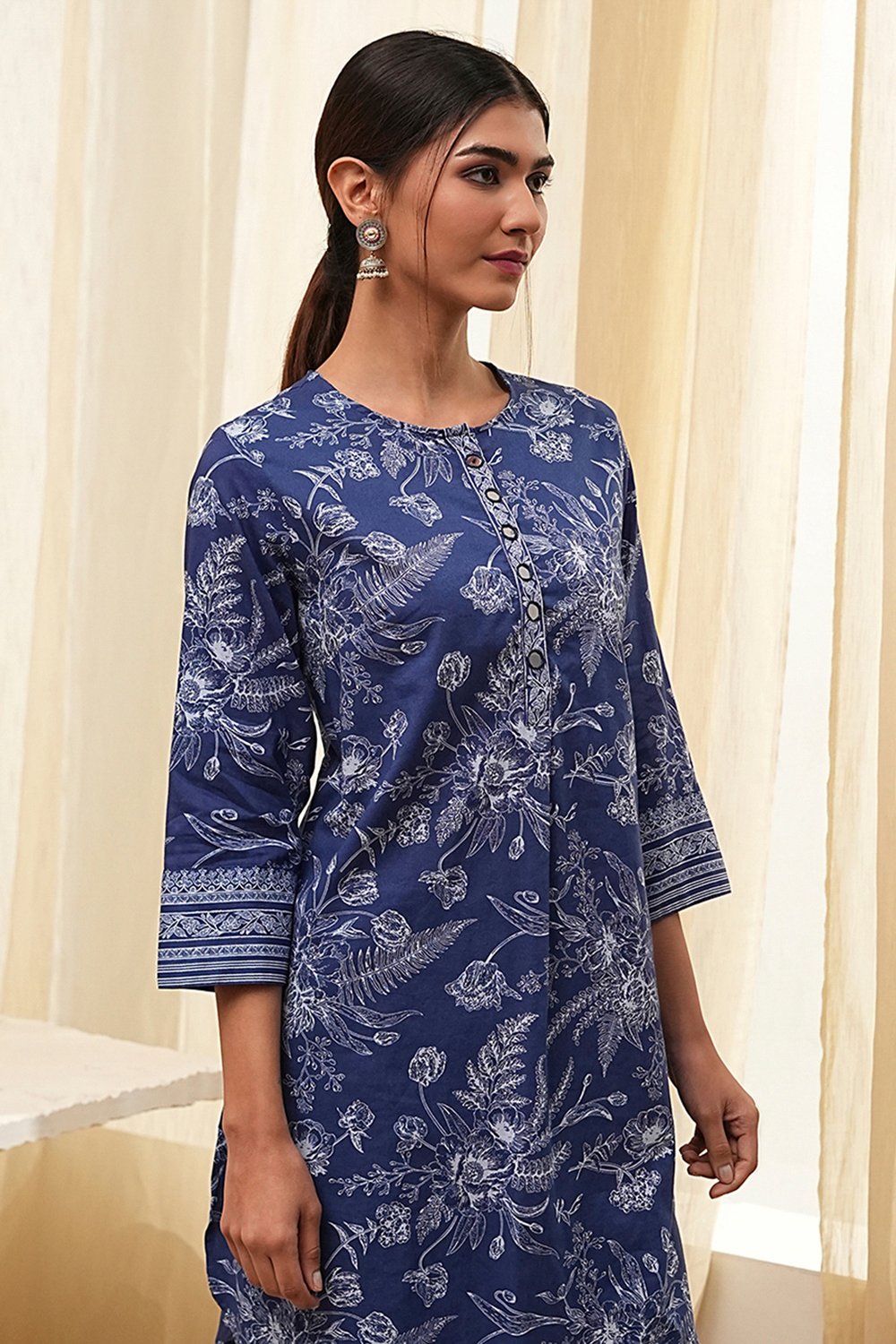 Indigo Pure Cotton Floral Co-ord Set image number 1