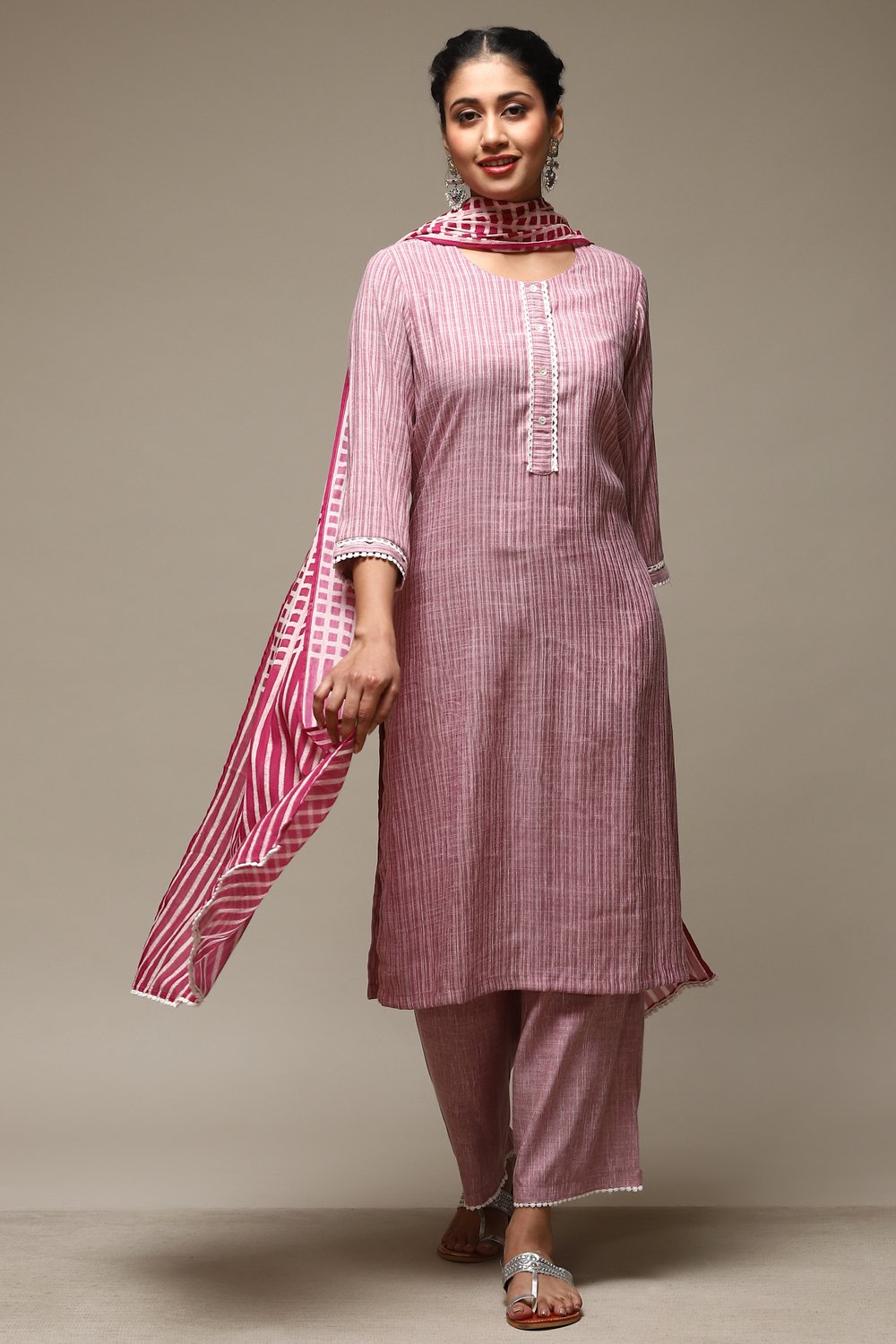 Red Cotton Blend Straight Kurta Palazzo Suit Set image number 7
