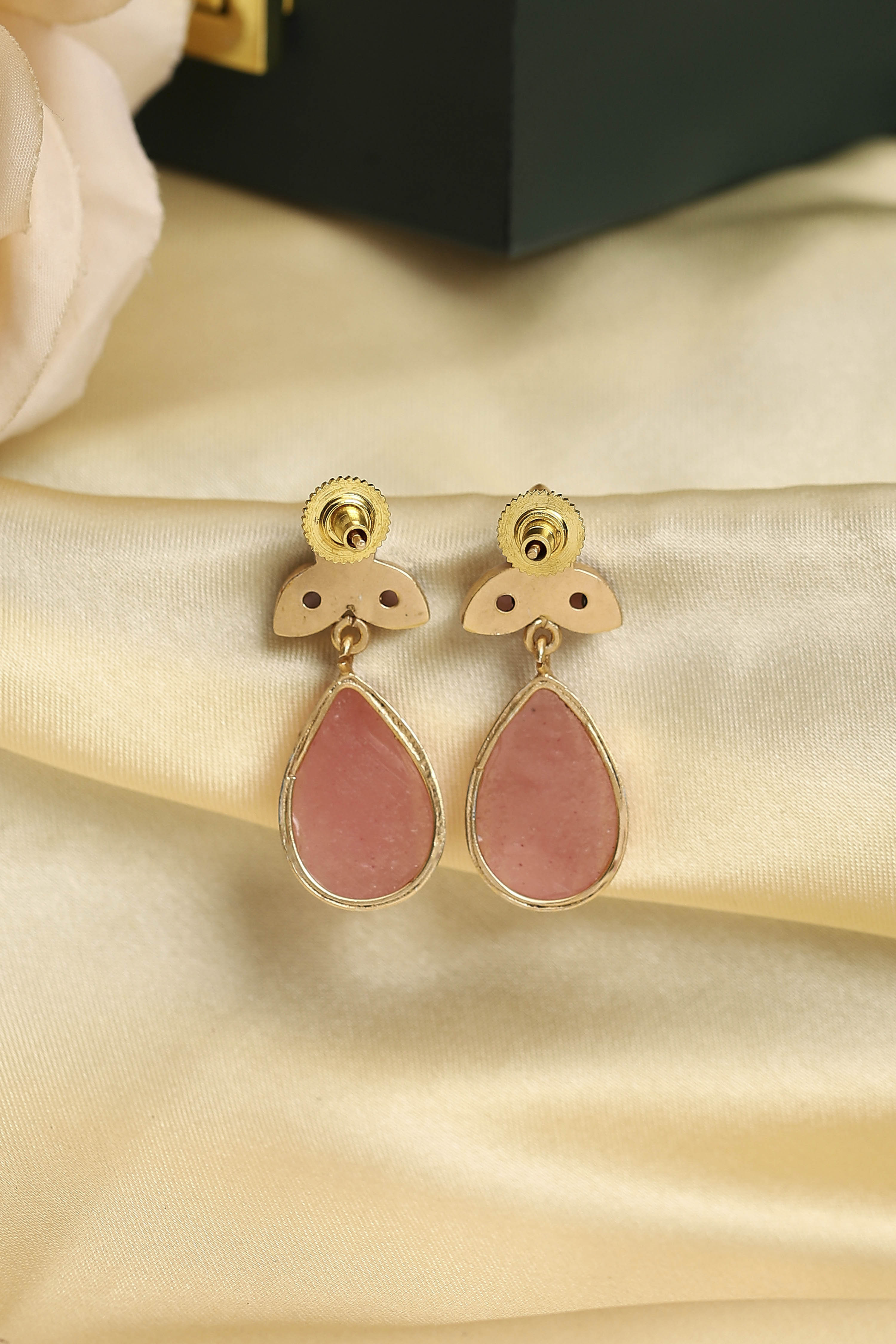 Pink Gold Plated Brass Studded Drop Earrings image number 2