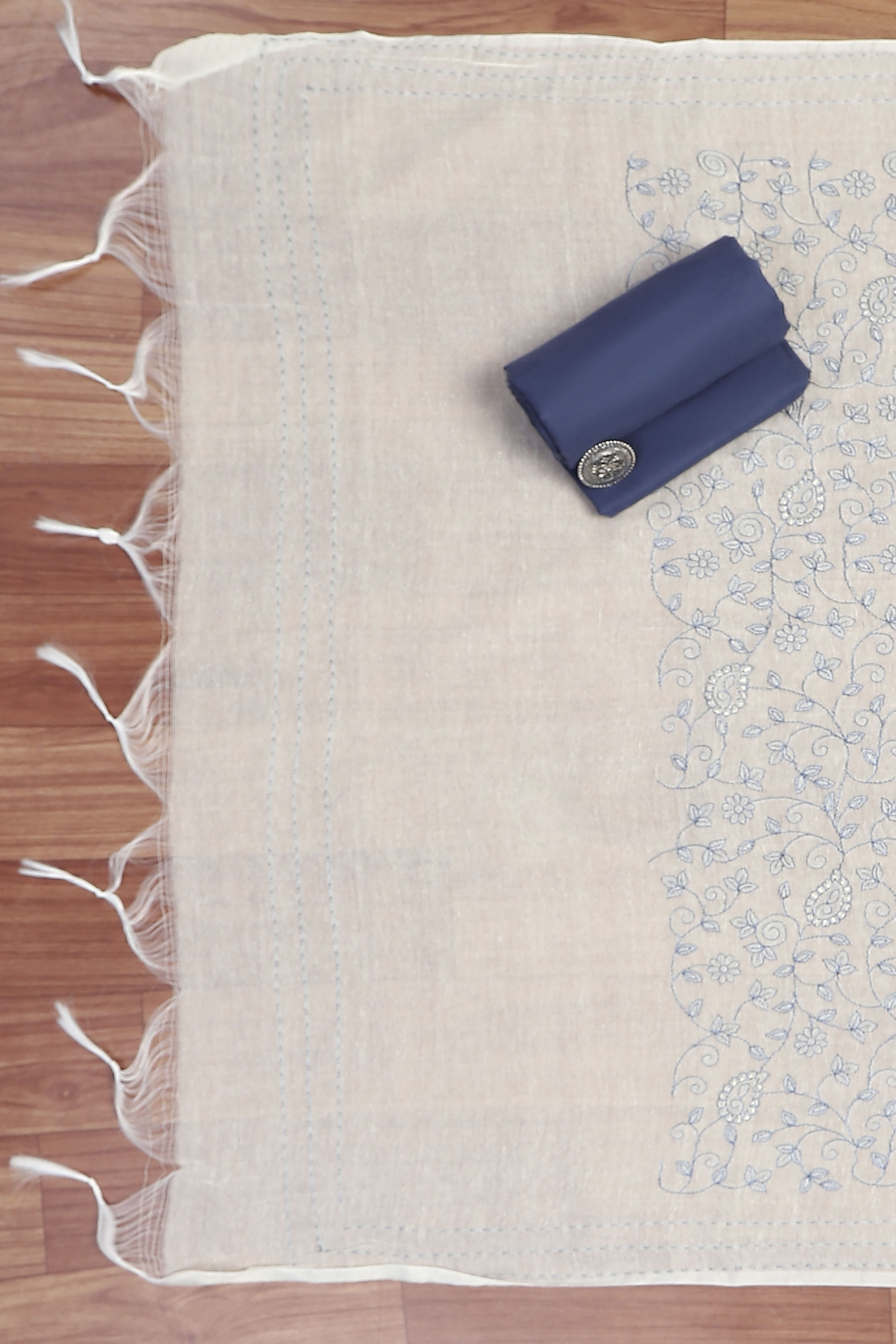 Blue Cotton Printed Unstitched Kurta Set image number 3