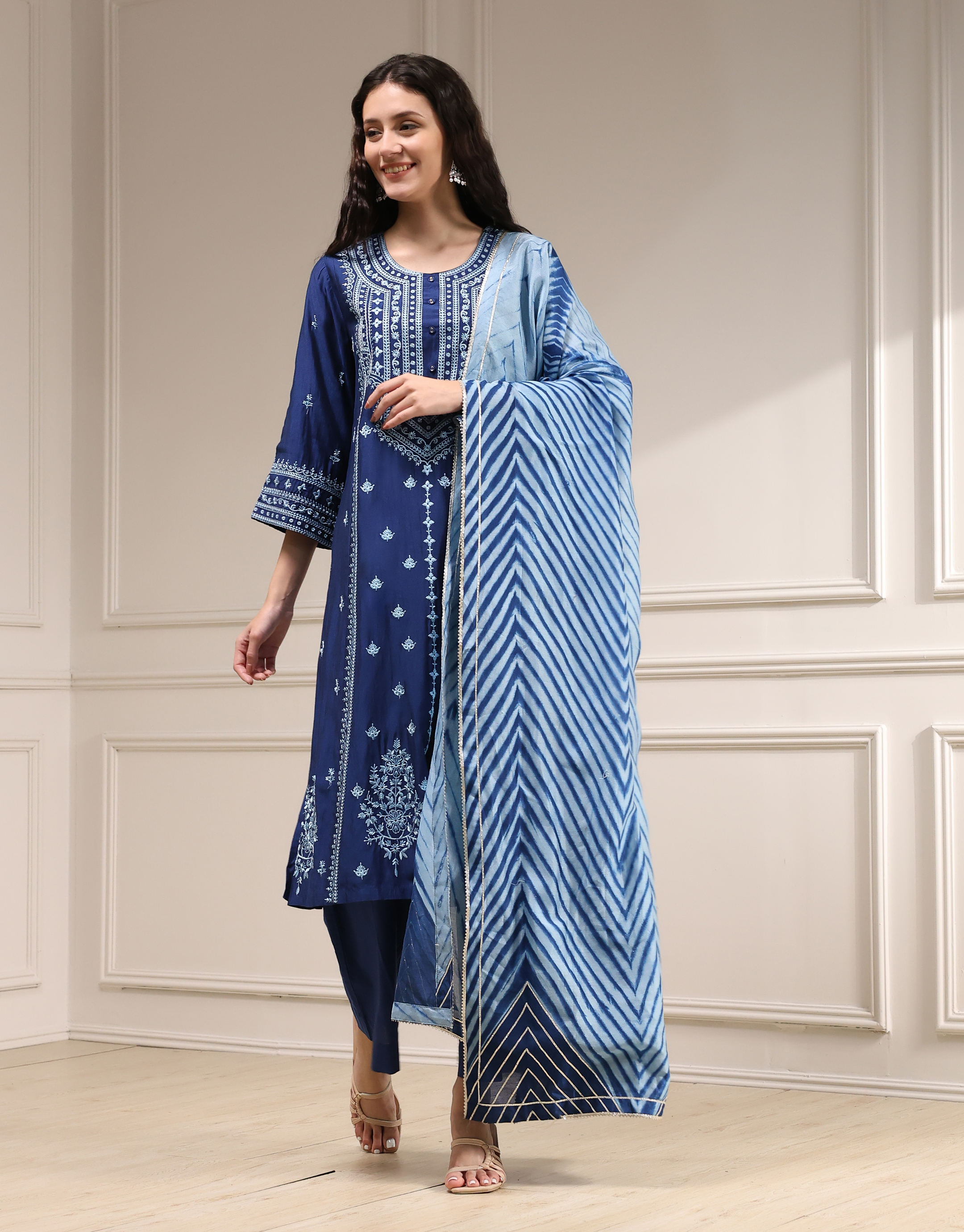Blue Dyed Printed Straight Suit Set image number 0