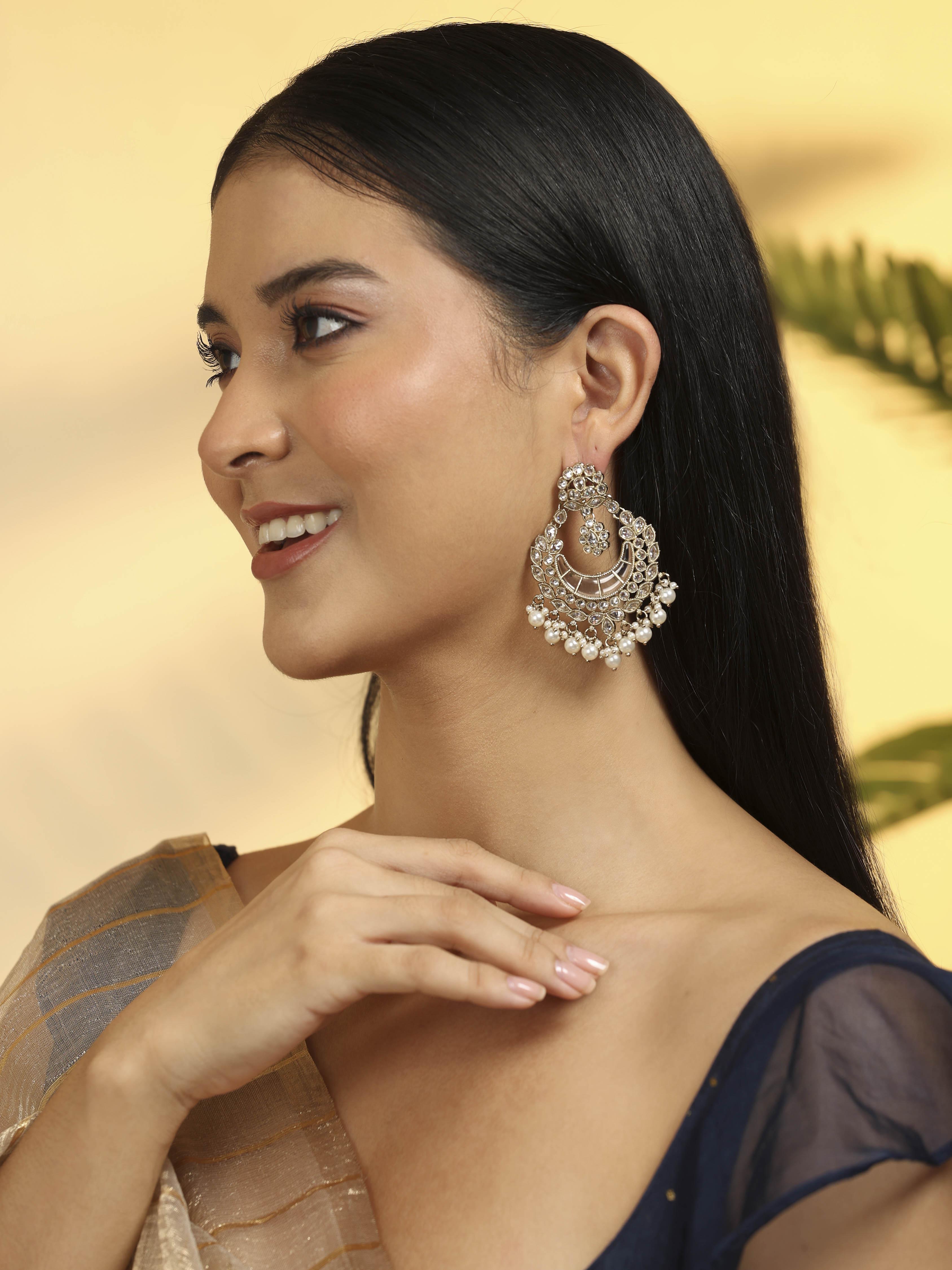 Peach Accent Gold Plated Brass Chandbali image number 3