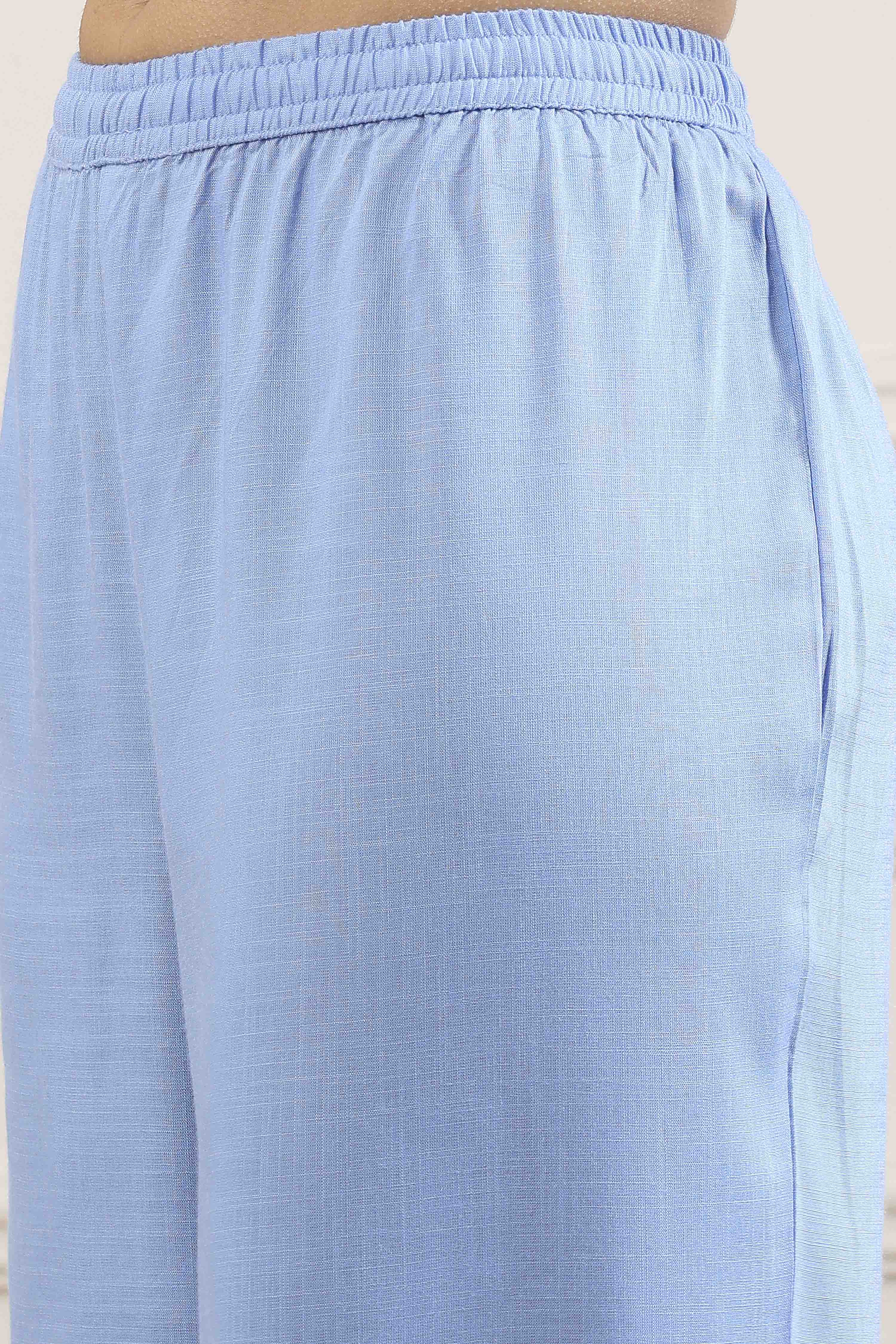 Blue Poly Viscose Straight Suit Set image number 2