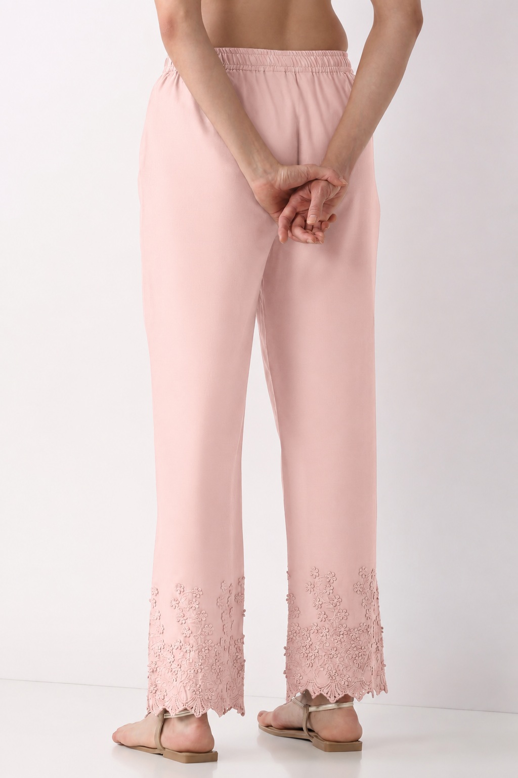 Blush Pink Cotton Straight Pant image number 4