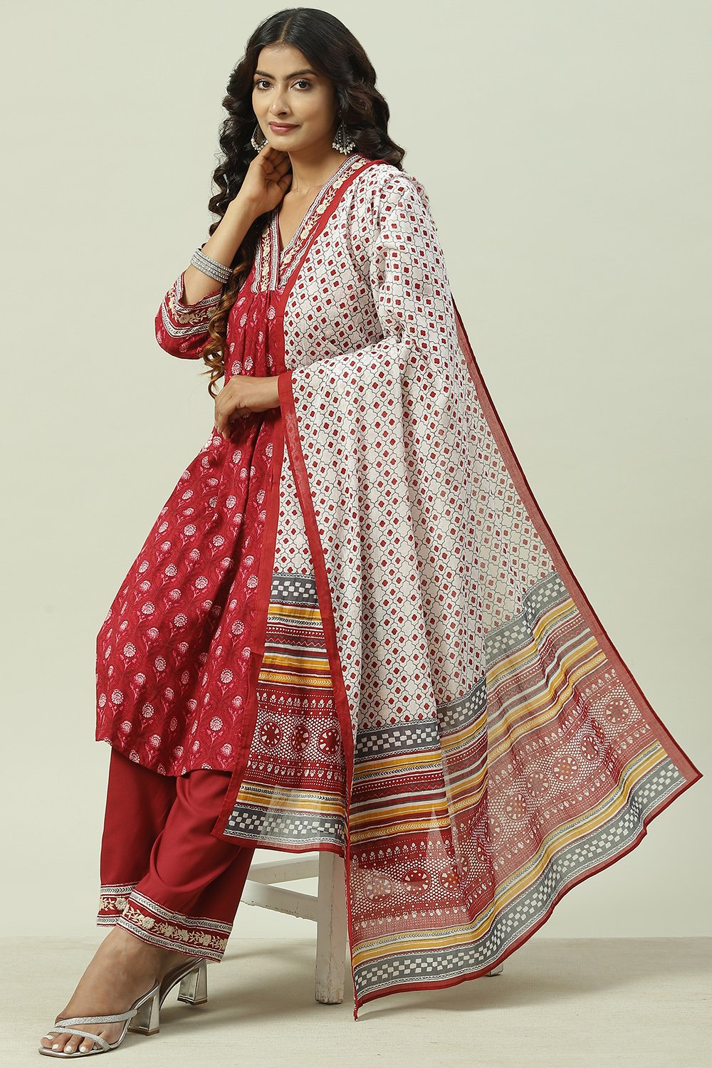 Charcoal LIVA A-Line Kurta Palazzo Suit Set image number 0