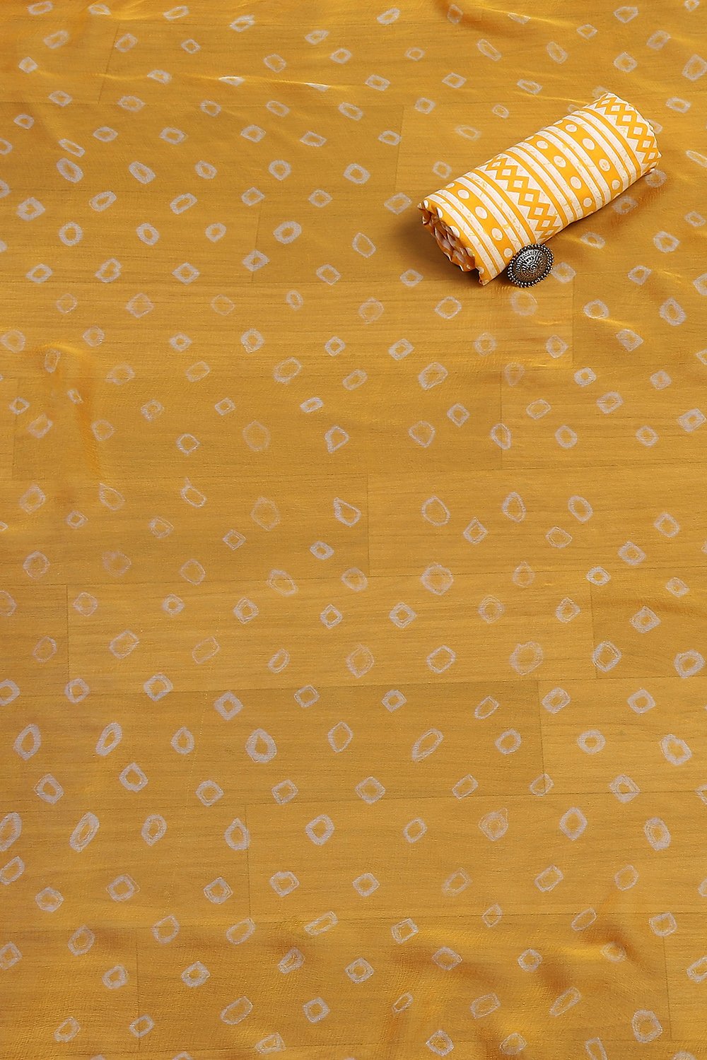 Yellow Cotton Hand Block Embroidered Unstitched Suit Set image number 3