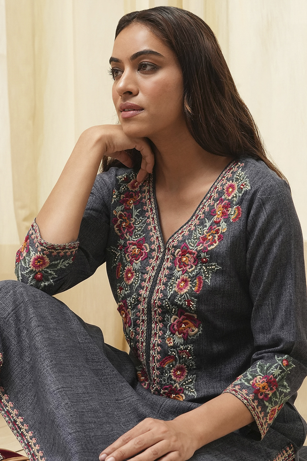 Denim Rayon Straight Kurta image number 6