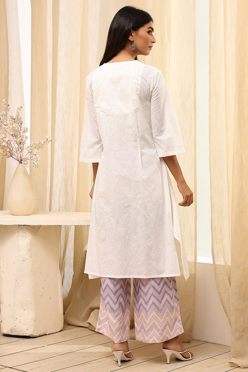 Blue Cotton Straight Suit Set image number 5