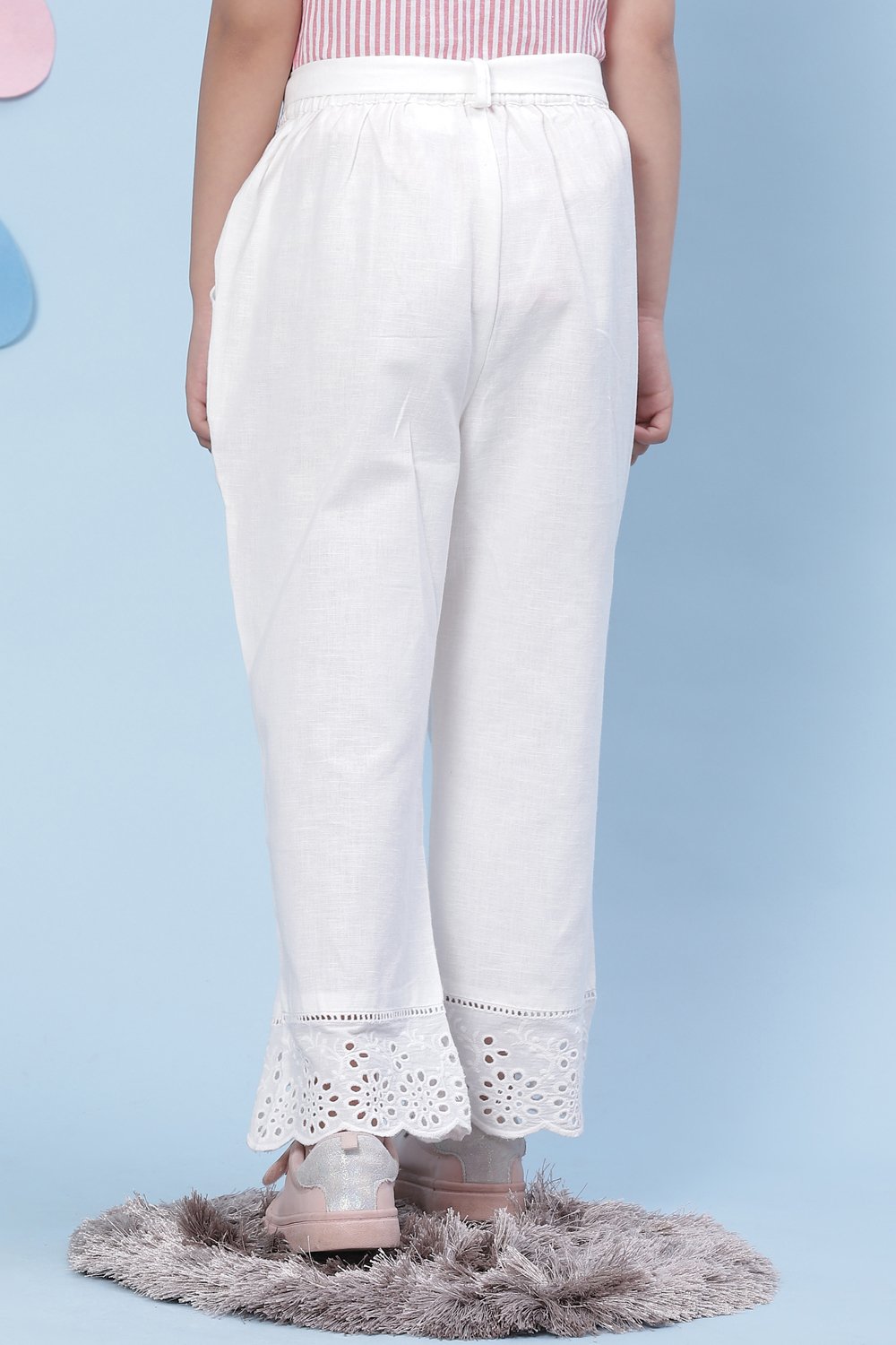 White Cotton Straight Solid Palazzo image number 4