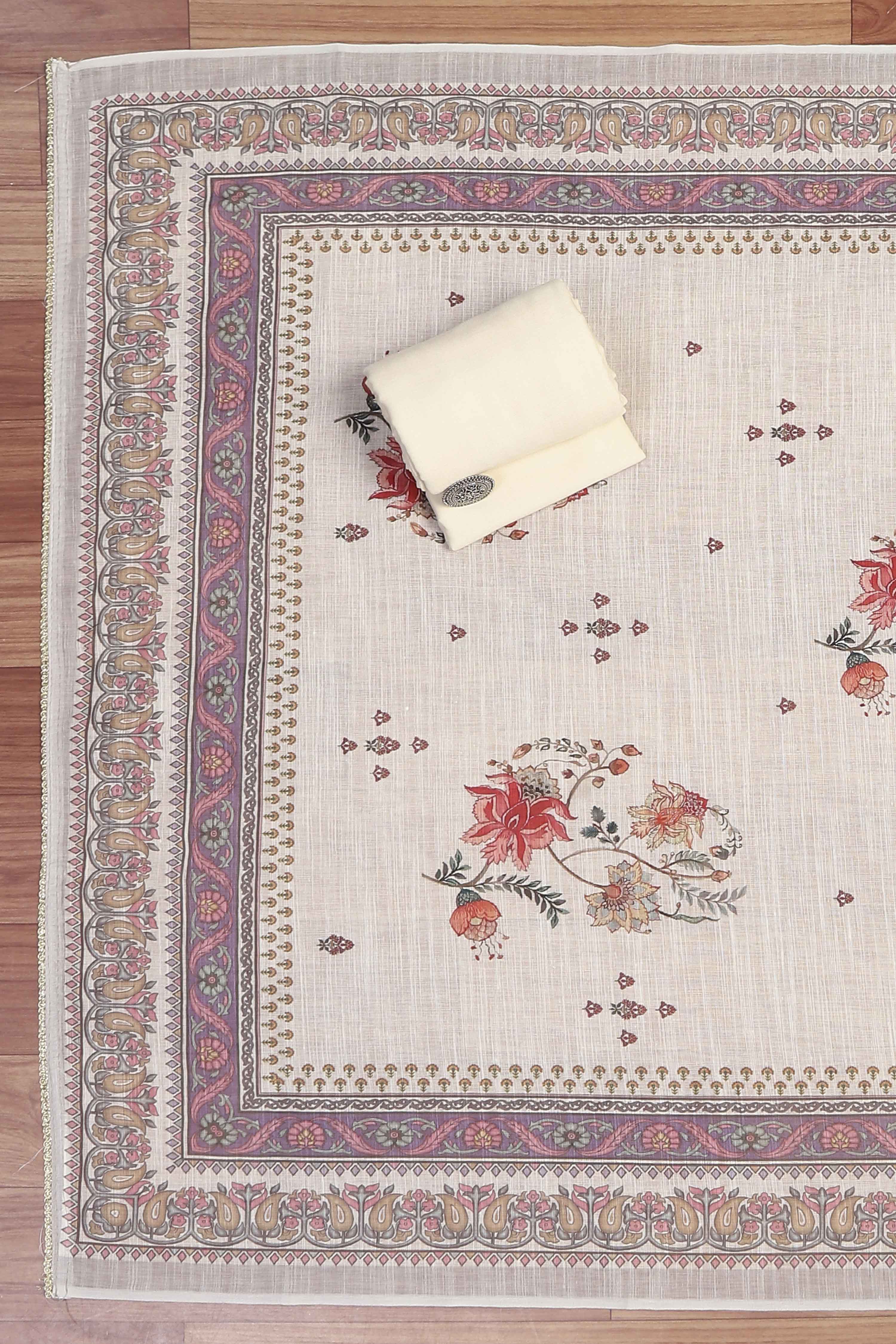 Peach Linen Unstitched Suit Set image number 3