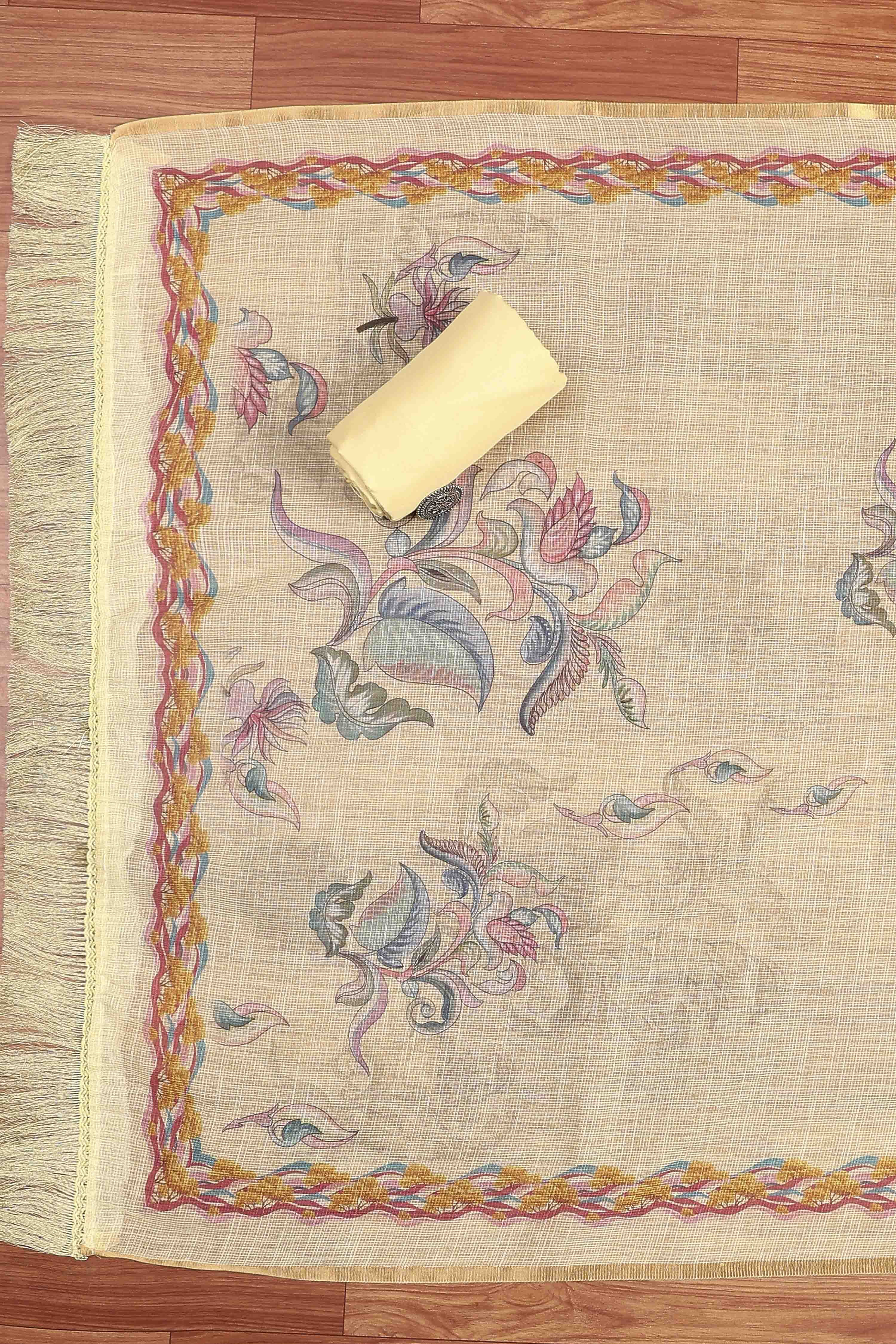 Peach Cotton Printed Unstitched Suit Set image number 3