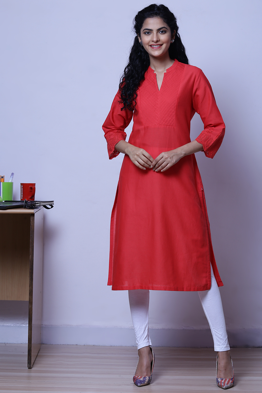 Peach Cotton Flax Kurta image number 0