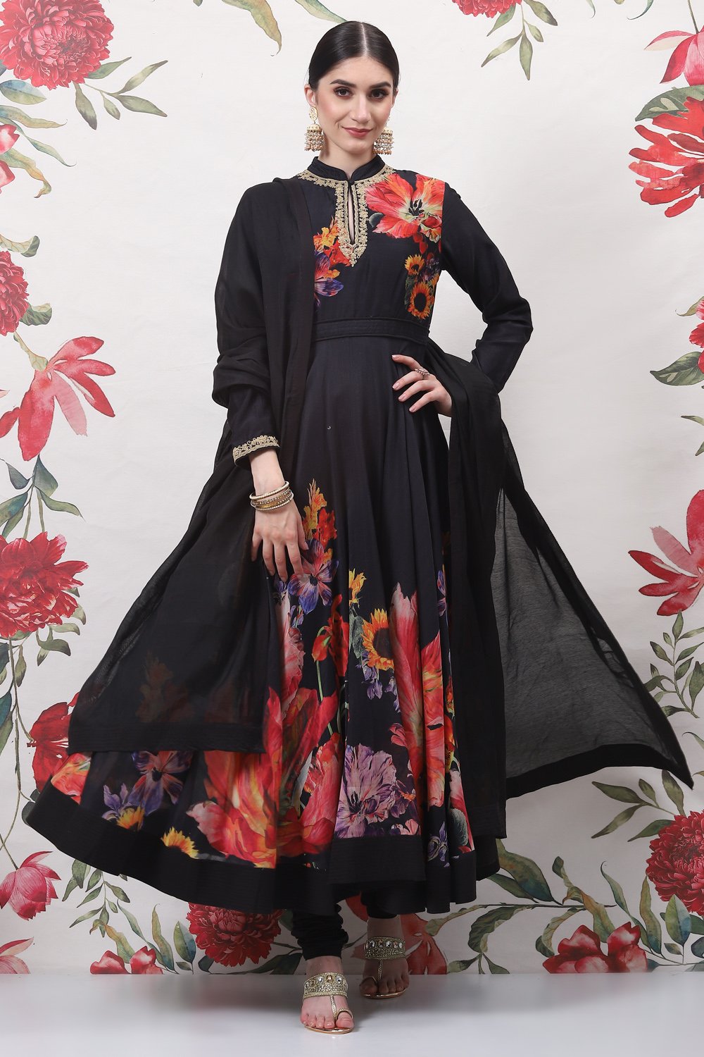 Rohit Bal Off White Cotton Silk Anarkali Printed Suit Set image number 7
