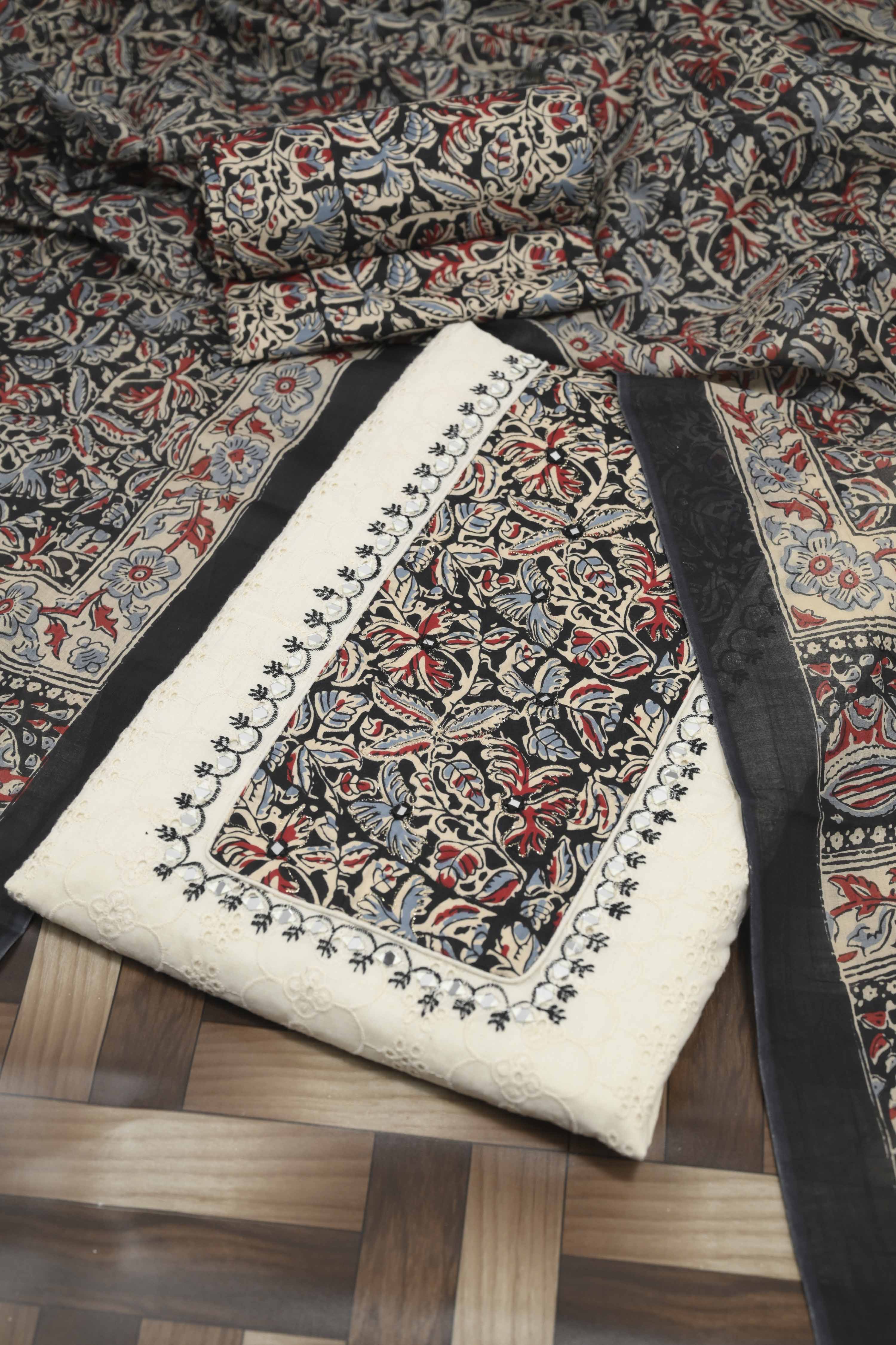 Blue Cotton Printed Unstitched Suit Set image number 1