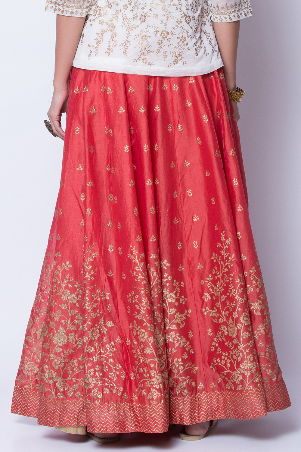Off White Gold Metallic Print Skirt image number 5