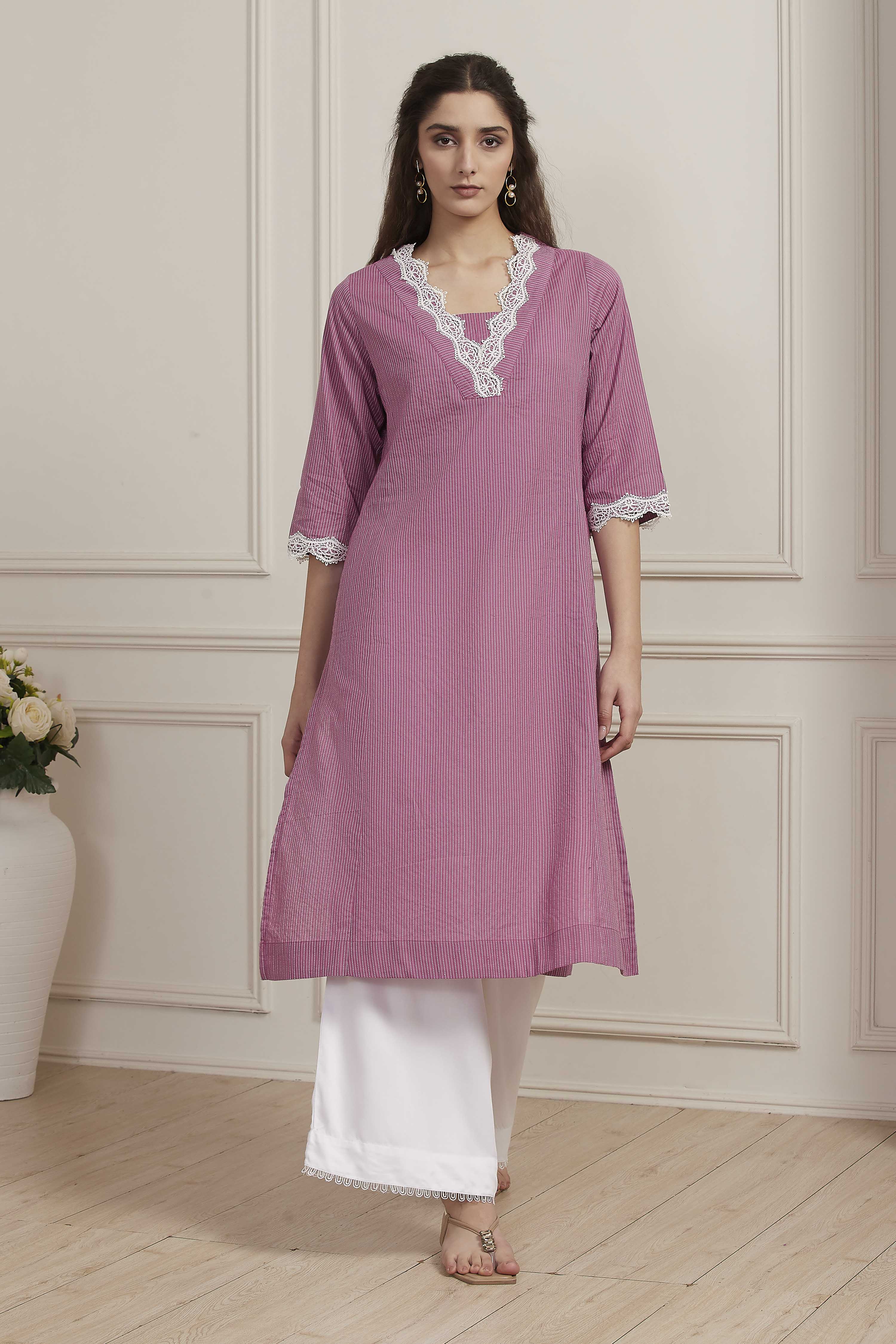 Blue Cotton Straight Kurta image number 5